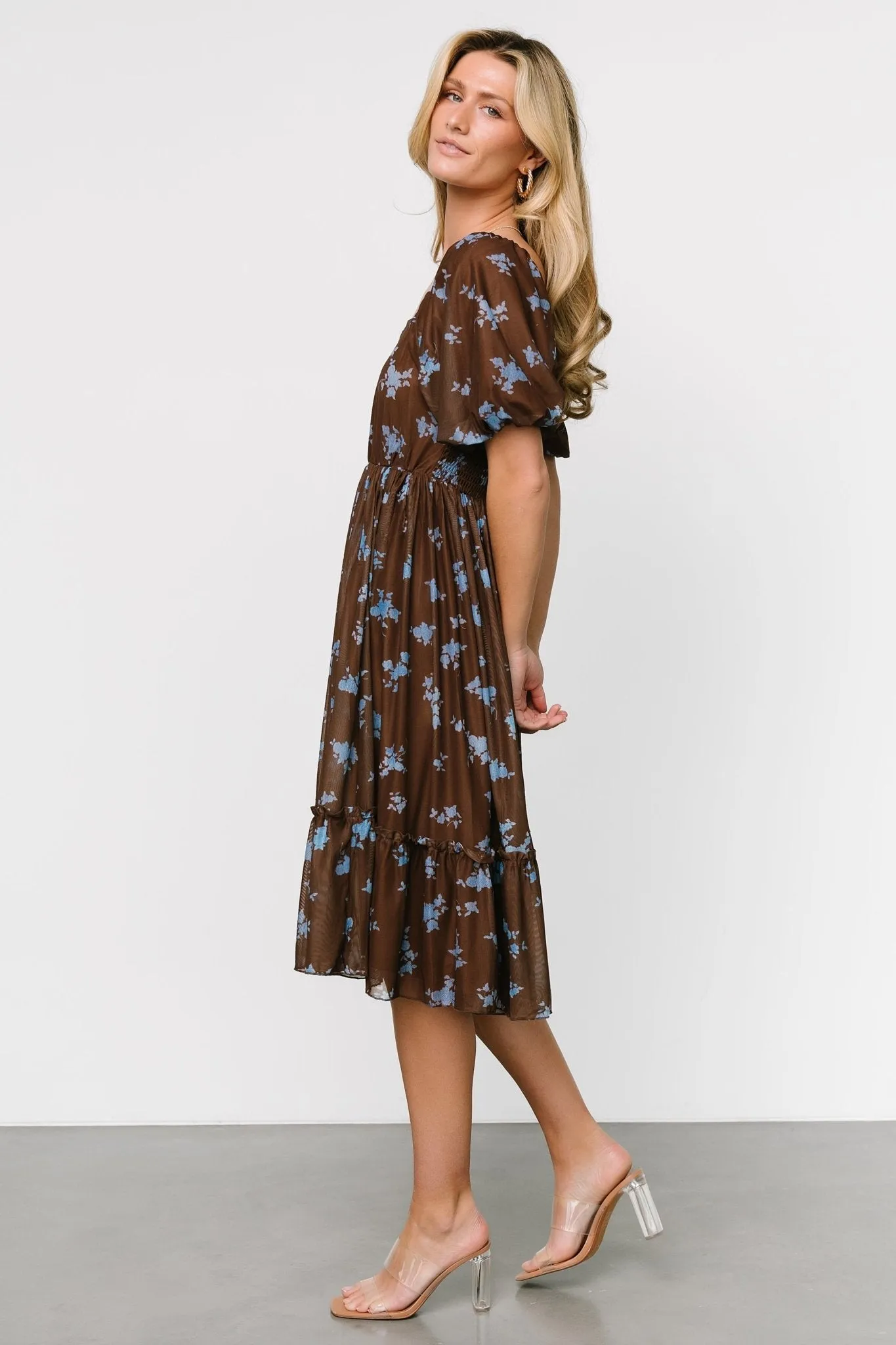 Millar Midi Dress | Brown + Blue Floral sold by Baltic Born product image thumbnail 5
