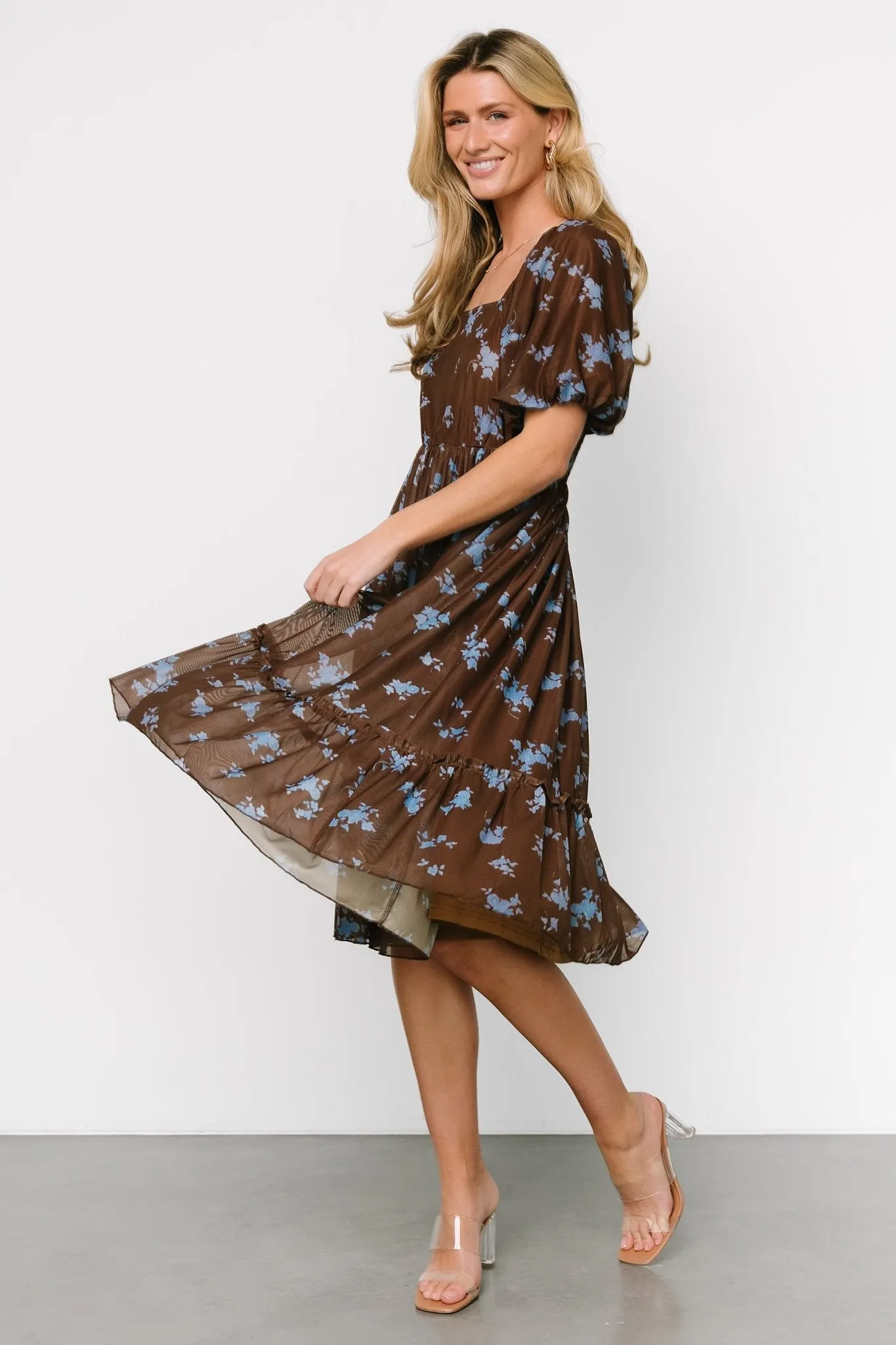 Millar Midi Dress | Brown + Blue Floral sold by Baltic Born product image thumbnail 3