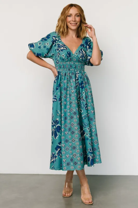 Elyse Midi Dress | Teal + Blue Multi sold by Baltic Born