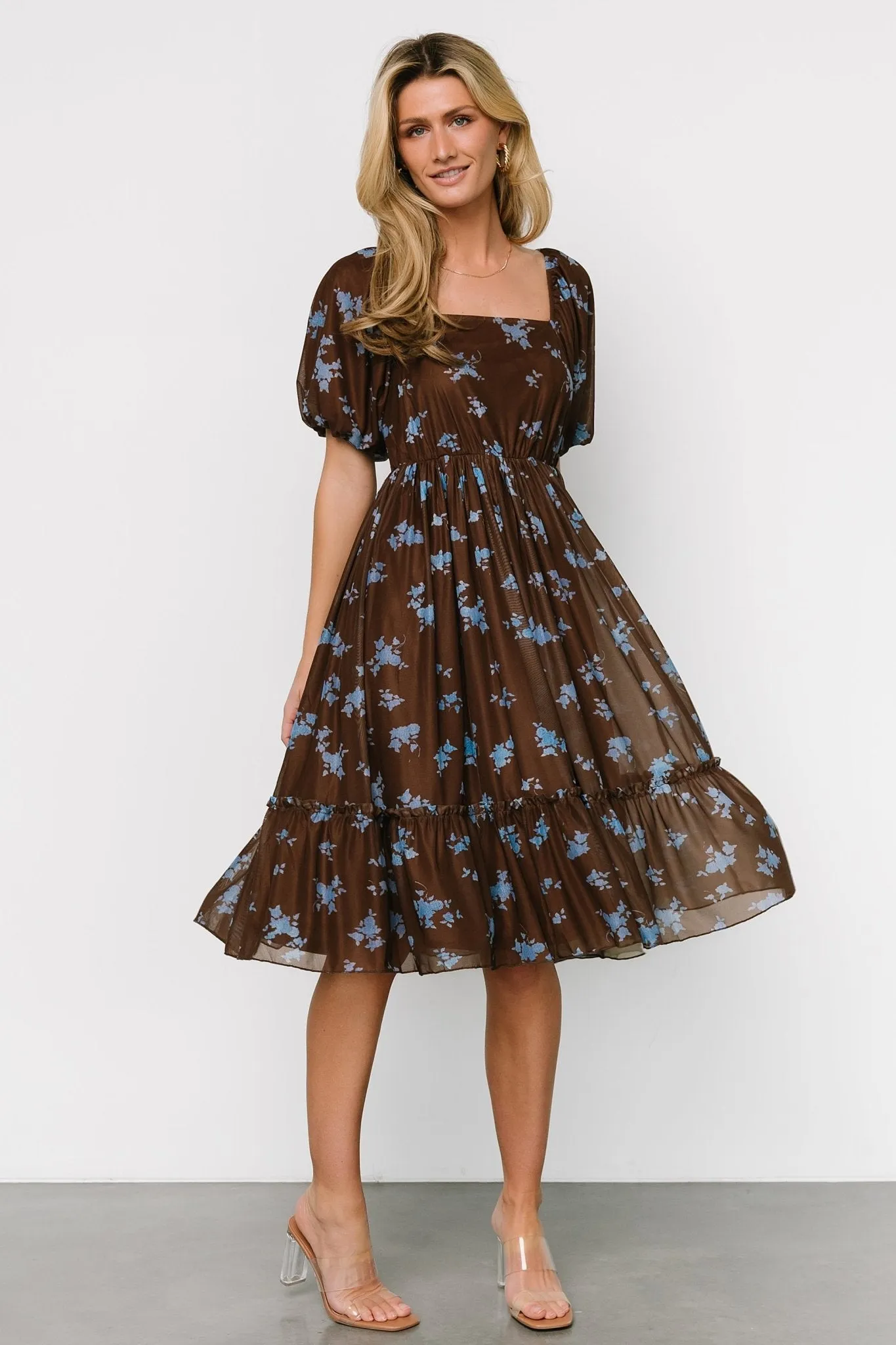 Millar Midi Dress | Brown + Blue Floral sold by Baltic Born product image thumbnail 4