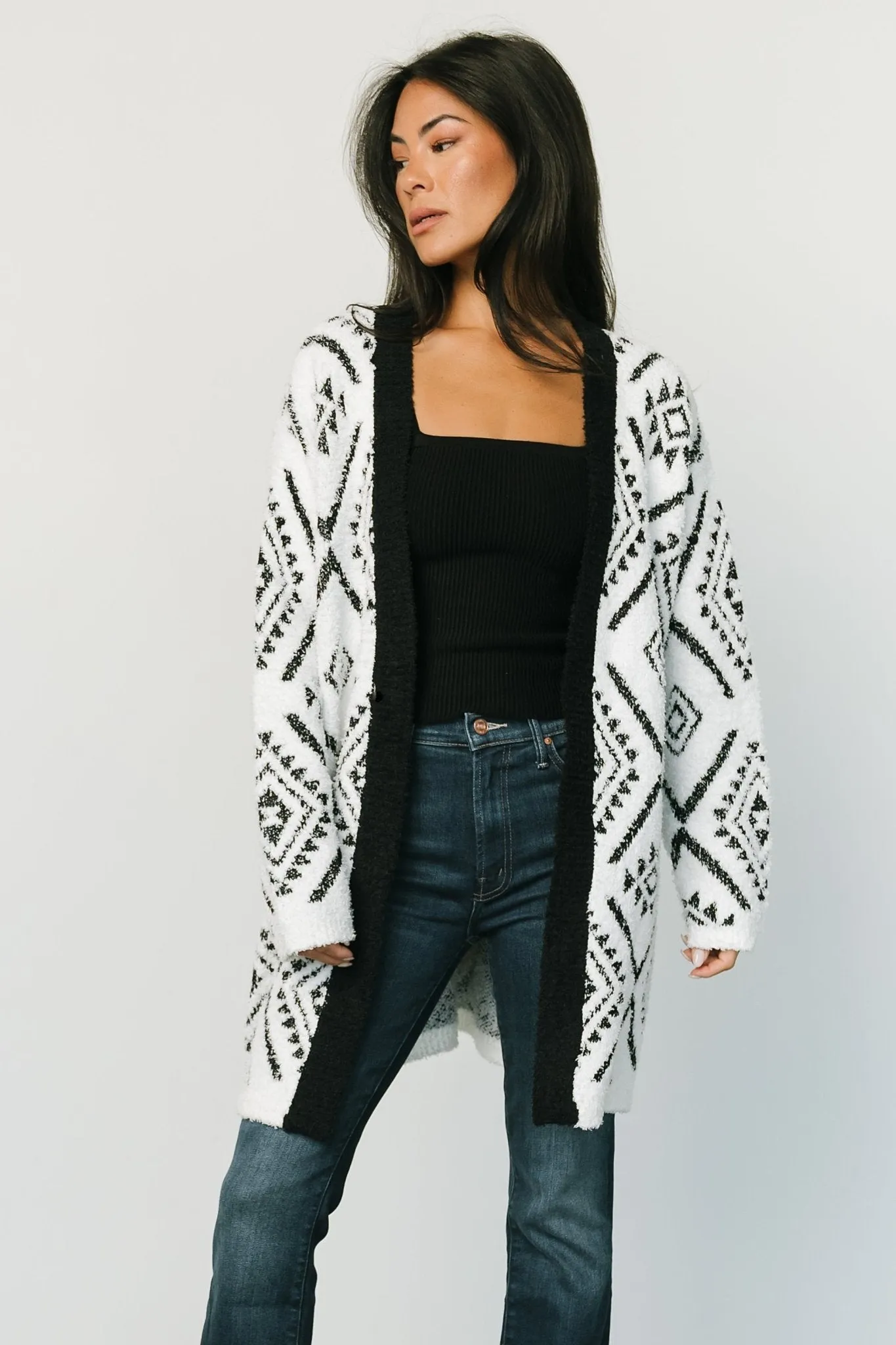 Jay Oversized Cardigan | White + Black sold by Baltic Born