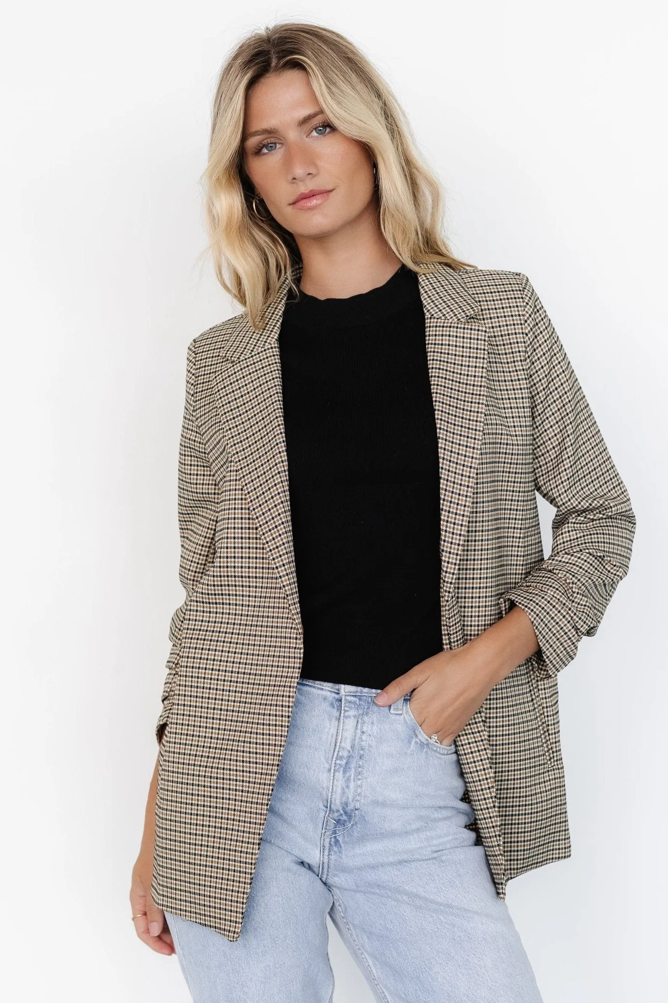 Abby Plaid Blazer | Camel Multi sold by Baltic Born