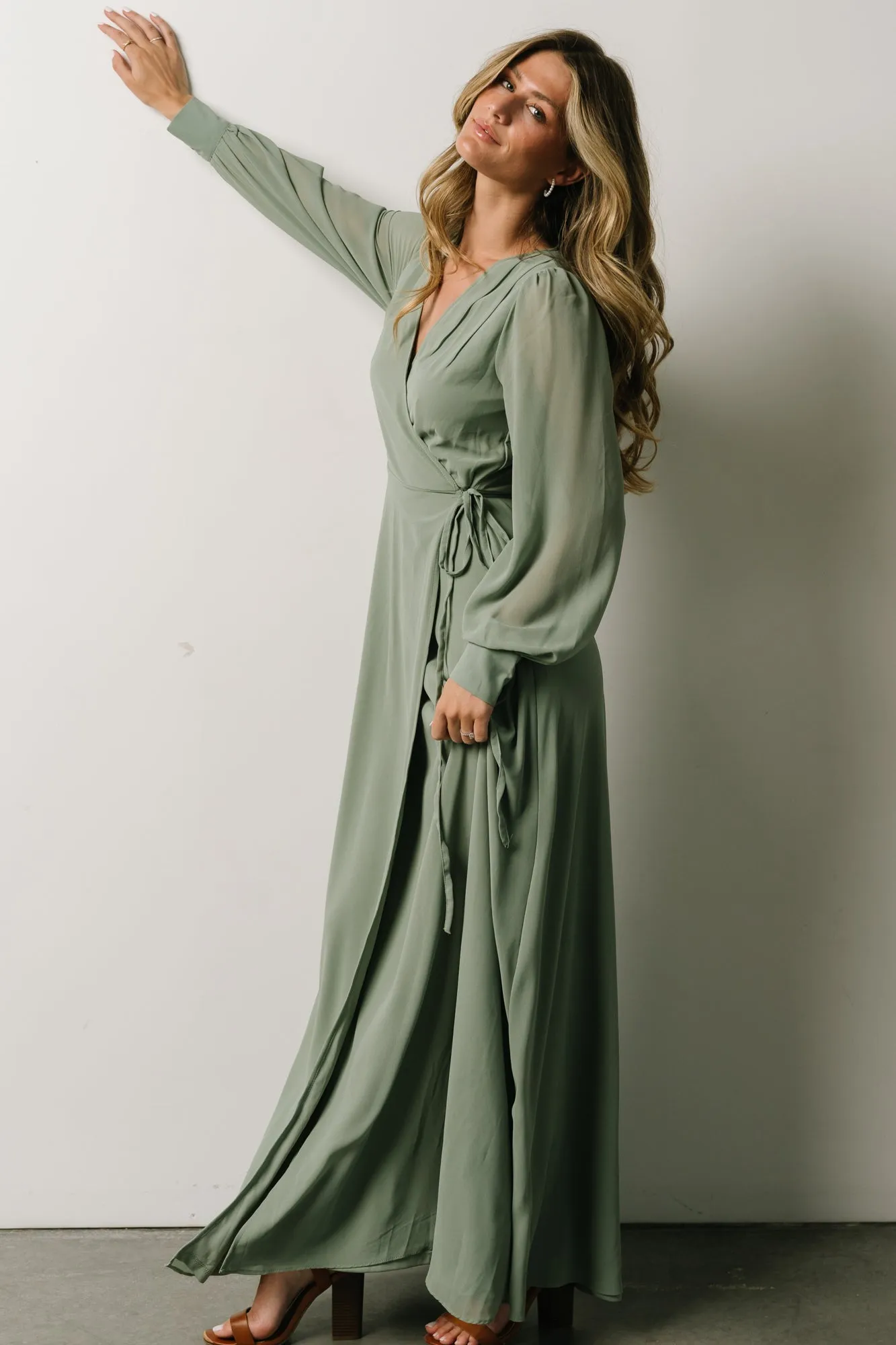 Kelsey Wrap Dress | Dusty Sage sold by Baltic Born product image thumbnail 3
