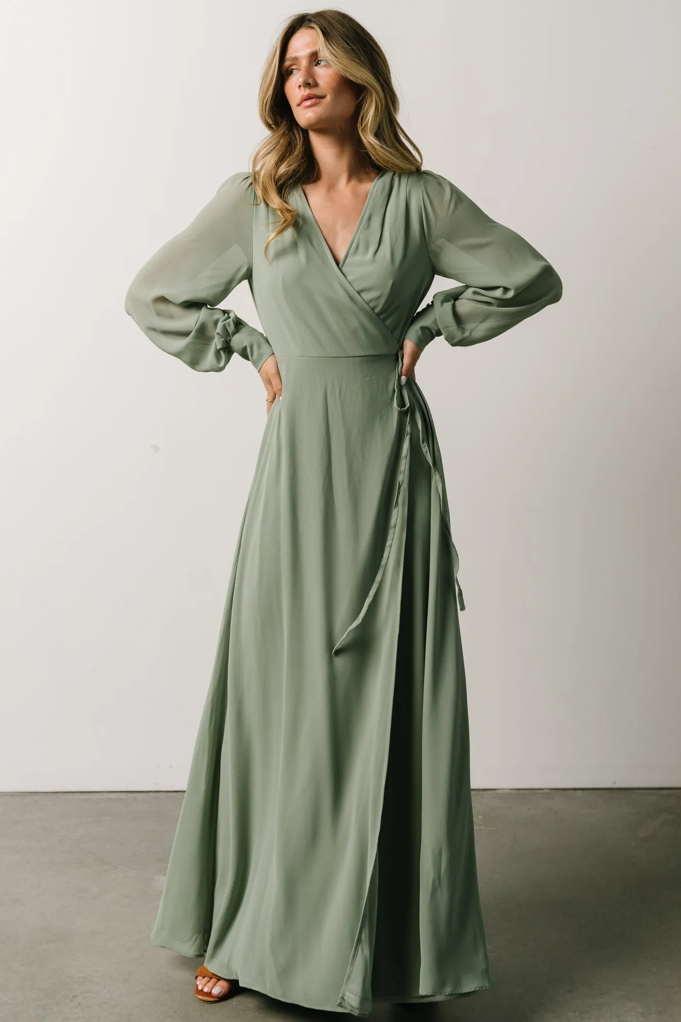 Kelsey Wrap Dress | Dusty Sage sold by Baltic Born