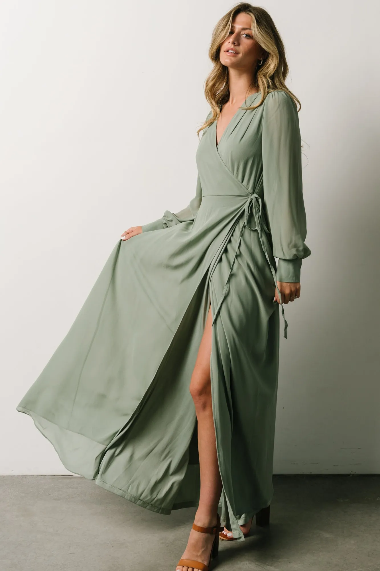 Kelsey Wrap Dress | Dusty Sage sold by Baltic Born product image thumbnail 2