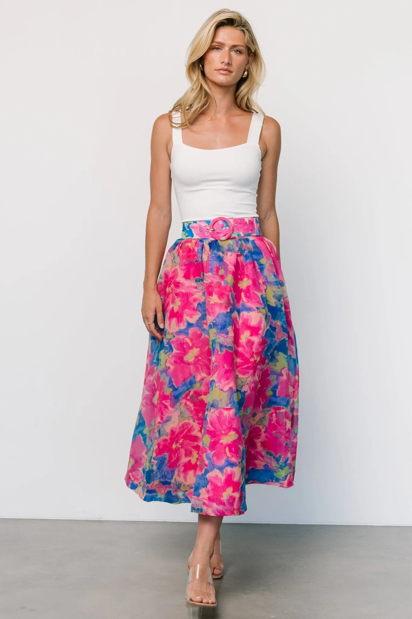 Donna Belted Skirt | Pink Multi sold by Baltic Born