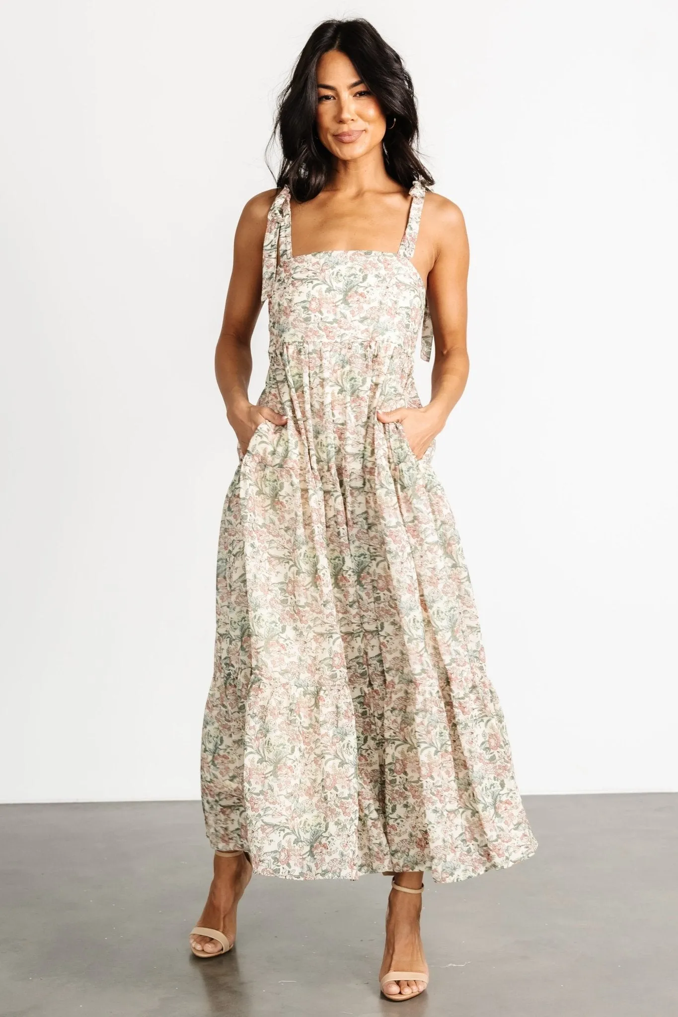 Lelisa Shoulder Tie Dress | Cream Floral sold by Baltic Born