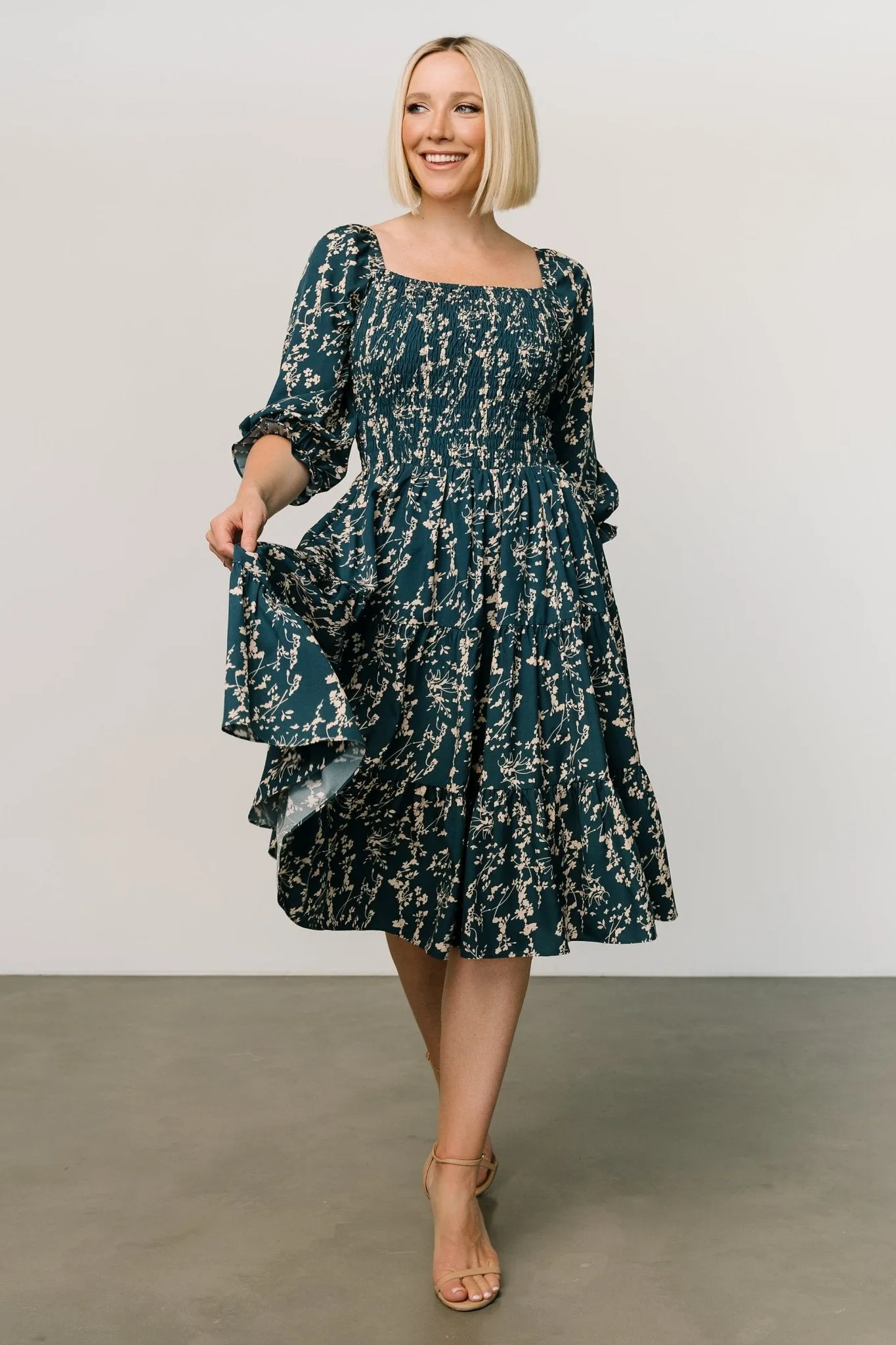 Marta Smocked Midi Dress | Topaz + Blush sold by Baltic Born