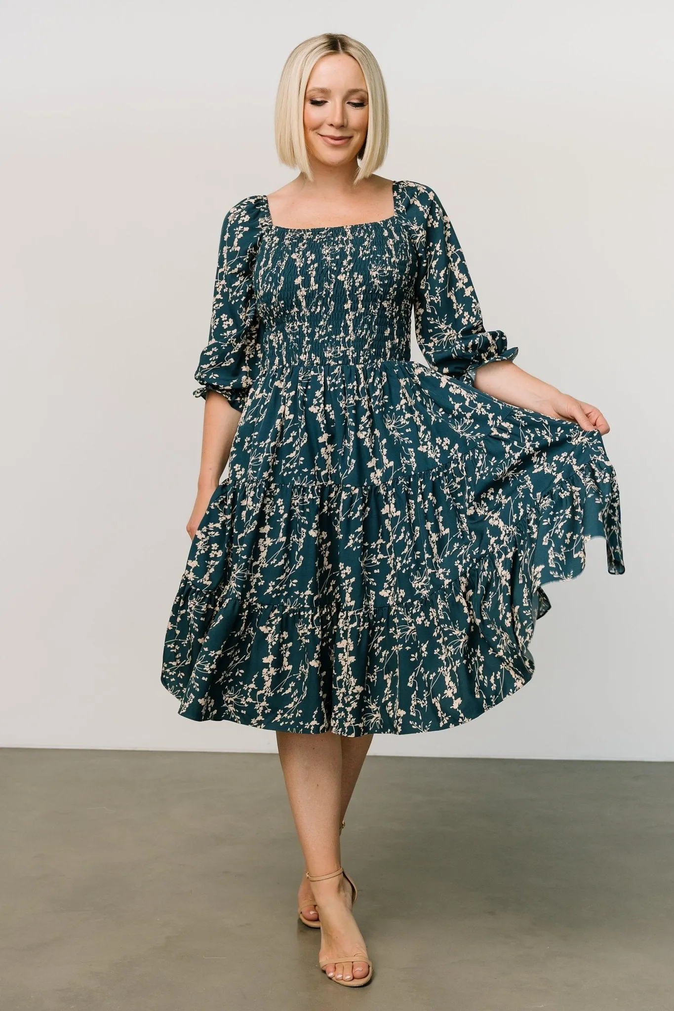 Marta Smocked Midi Dress | Topaz + Blush sold by Baltic Born product image thumbnail 4