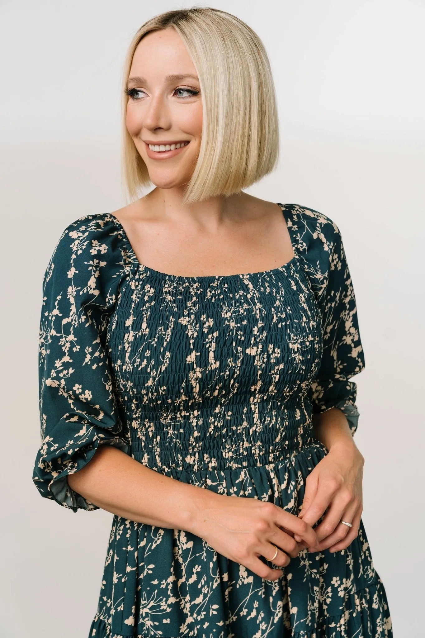 Marta Smocked Midi Dress | Topaz + Blush sold by Baltic Born product image thumbnail 2