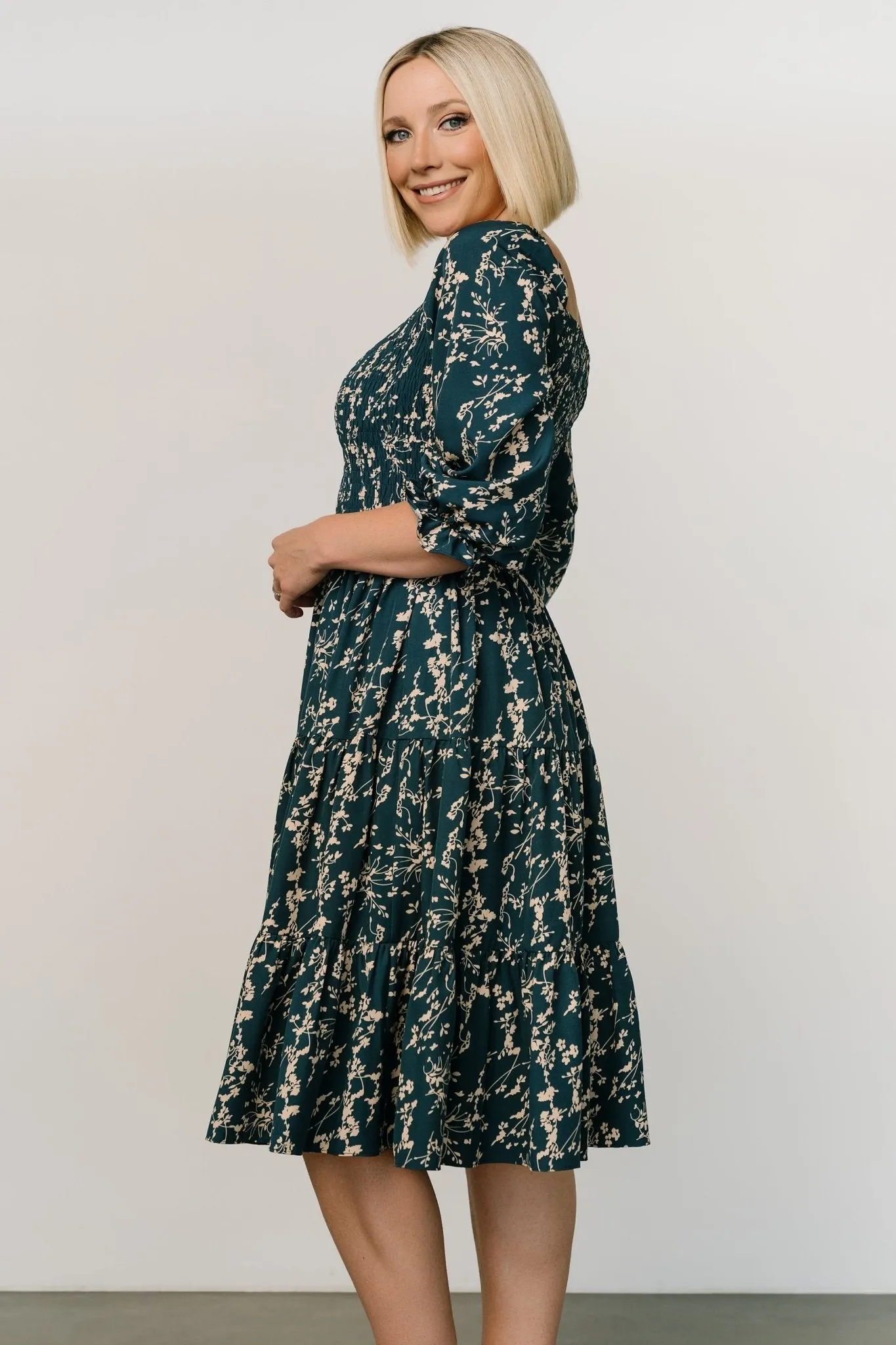 Marta Smocked Midi Dress | Topaz + Blush sold by Baltic Born product image thumbnail 3