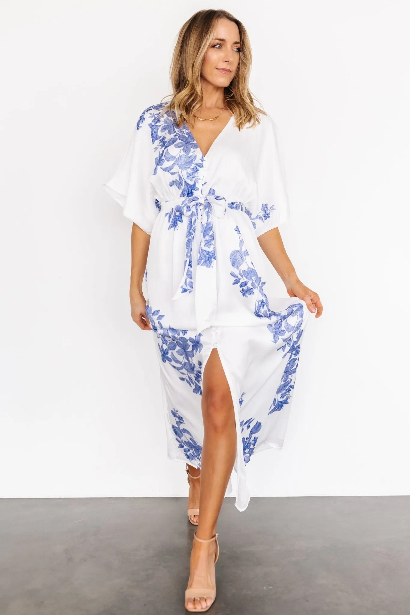 Florina Kimono Maxi Dress | White + Blue sold by Baltic Born product image thumbnail 4
