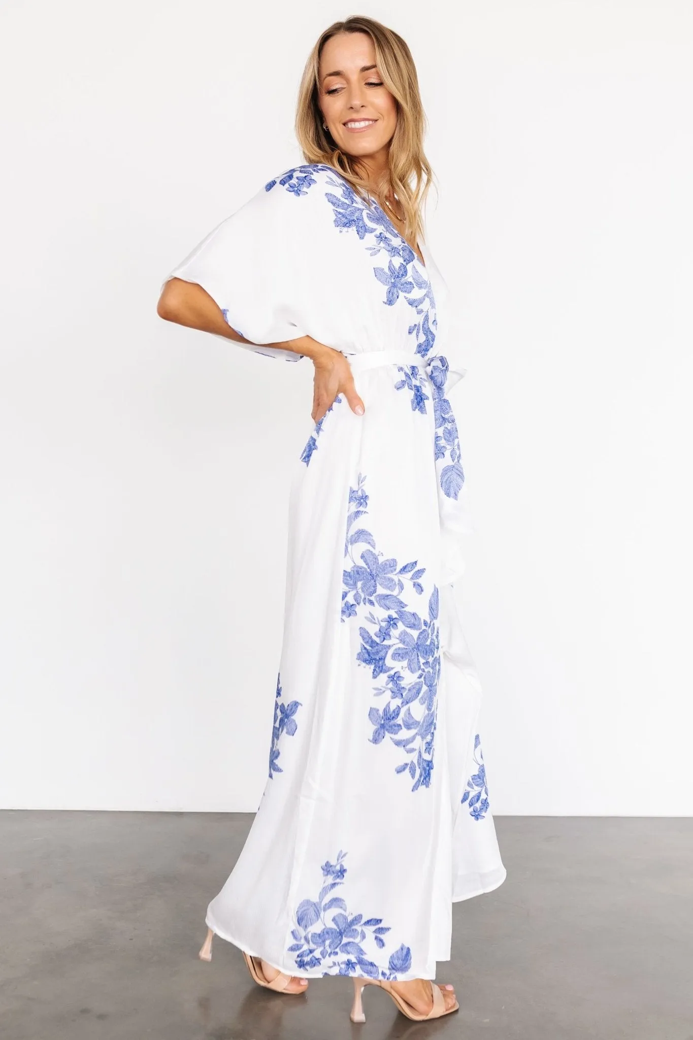 Florina Kimono Maxi Dress | White + Blue sold by Baltic Born product image thumbnail 3