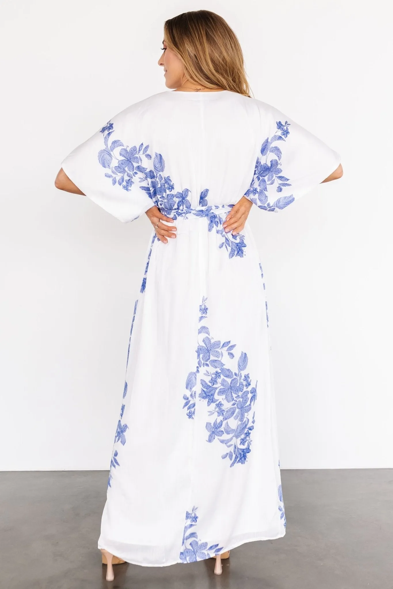 Florina Kimono Maxi Dress | White + Blue sold by Baltic Born product image thumbnail 5