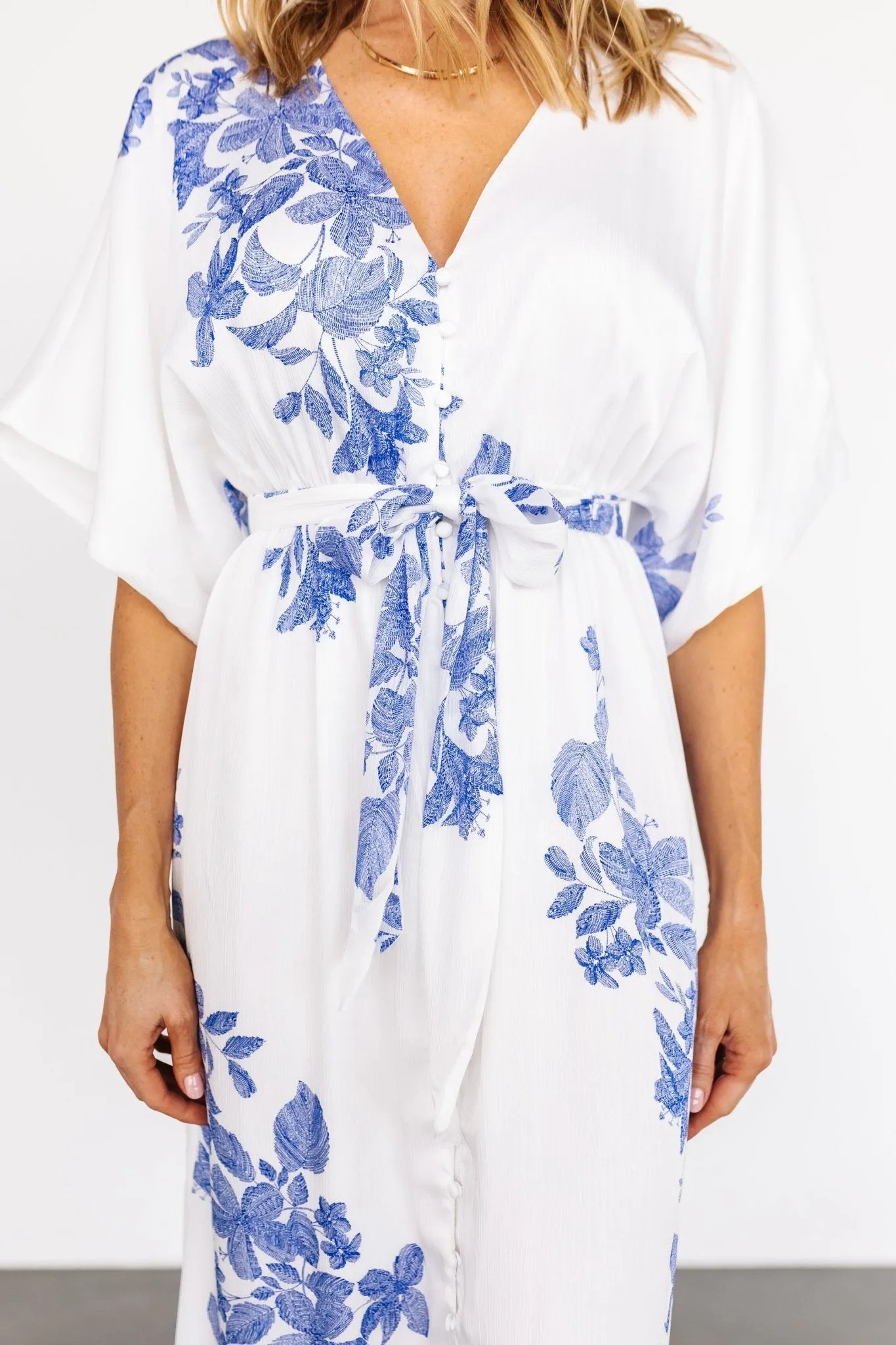 Florina Kimono Maxi Dress | White + Blue sold by Baltic Born product image thumbnail 2