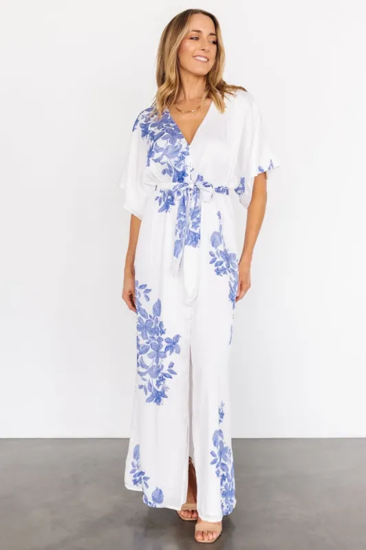 Florina Kimono Maxi Dress | White + Blue sold by Baltic Born