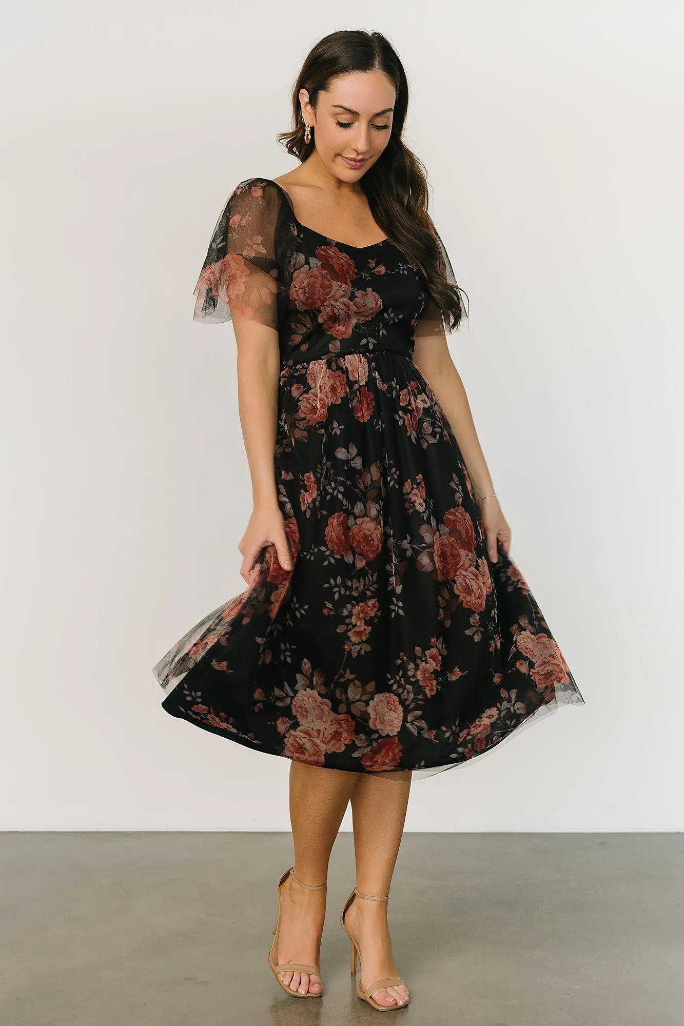 Gwyneth Tulle Midi Dress | Black Multi sold by Baltic Born product image thumbnail 4