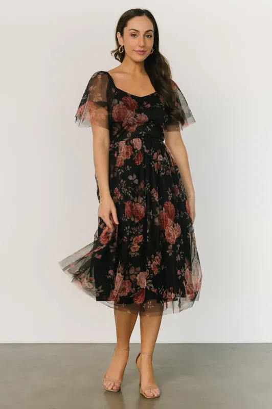 Gwyneth Tulle Midi Dress | Black Multi sold by Baltic Born