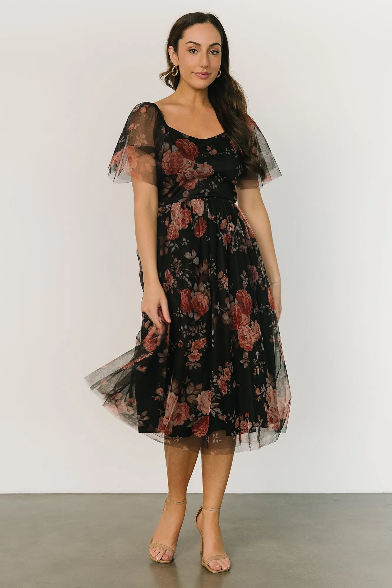 Gwyneth Tulle Midi Dress | Black Multi sold by Baltic Born