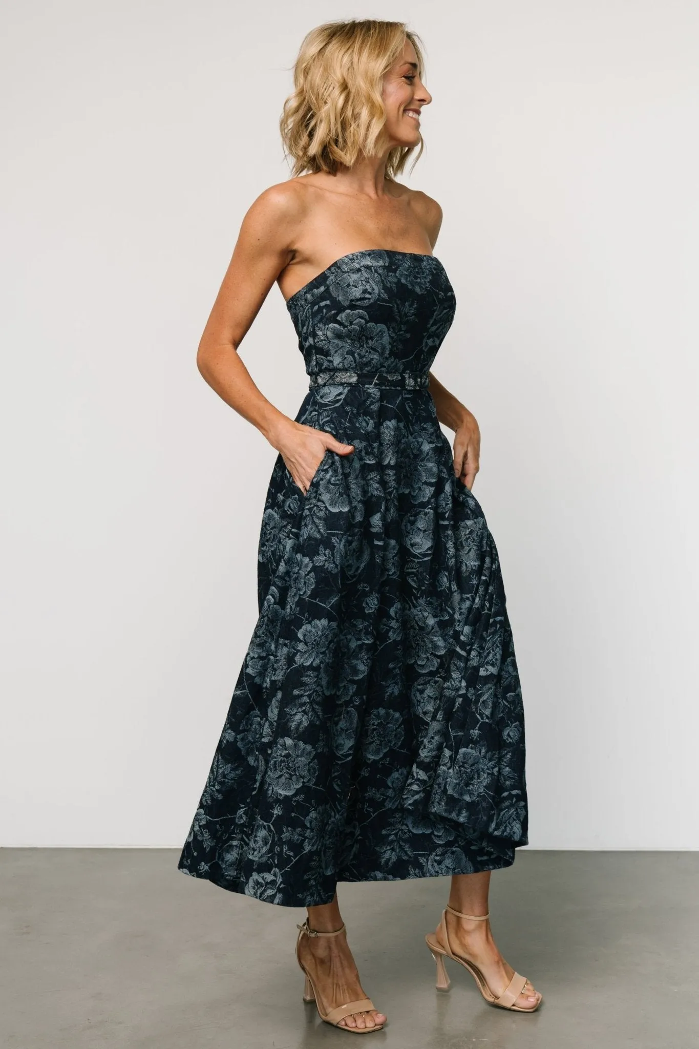 Darlene Strapless Denim Dress | Dark Blue sold by Baltic Born product image thumbnail 3