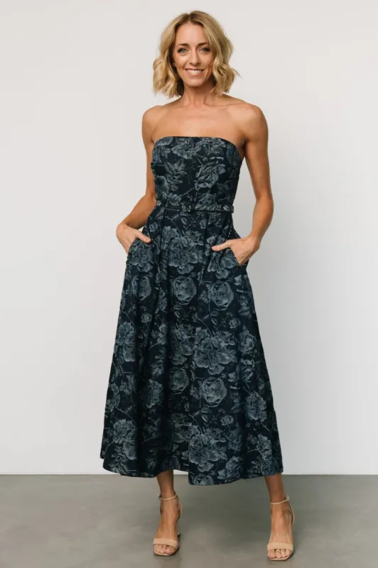 Darlene Strapless Denim Dress | Dark Blue sold by Baltic Born