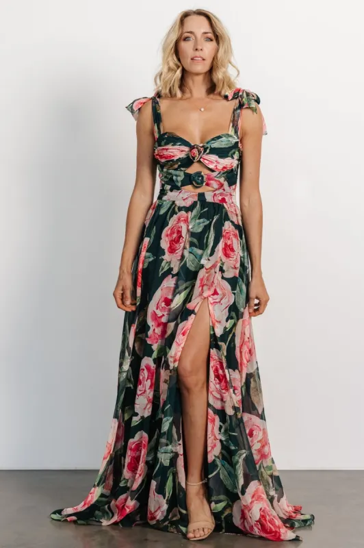 Shira Gown | Dark Green Floral sold by Baltic Born