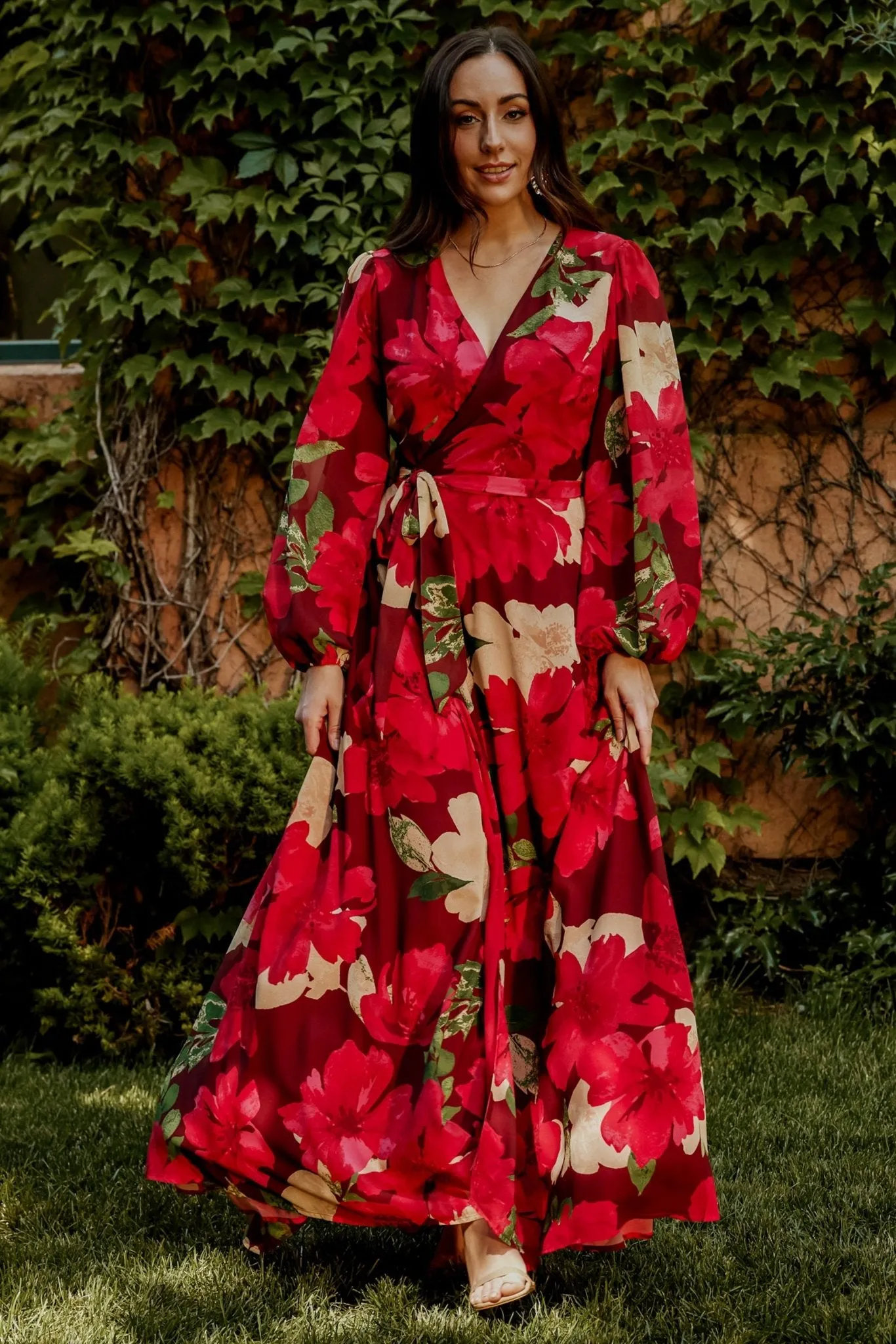 Katinka Wrap Maxi Dress | Burgundy Multi Floral sold by Baltic Born product image thumbnail 4