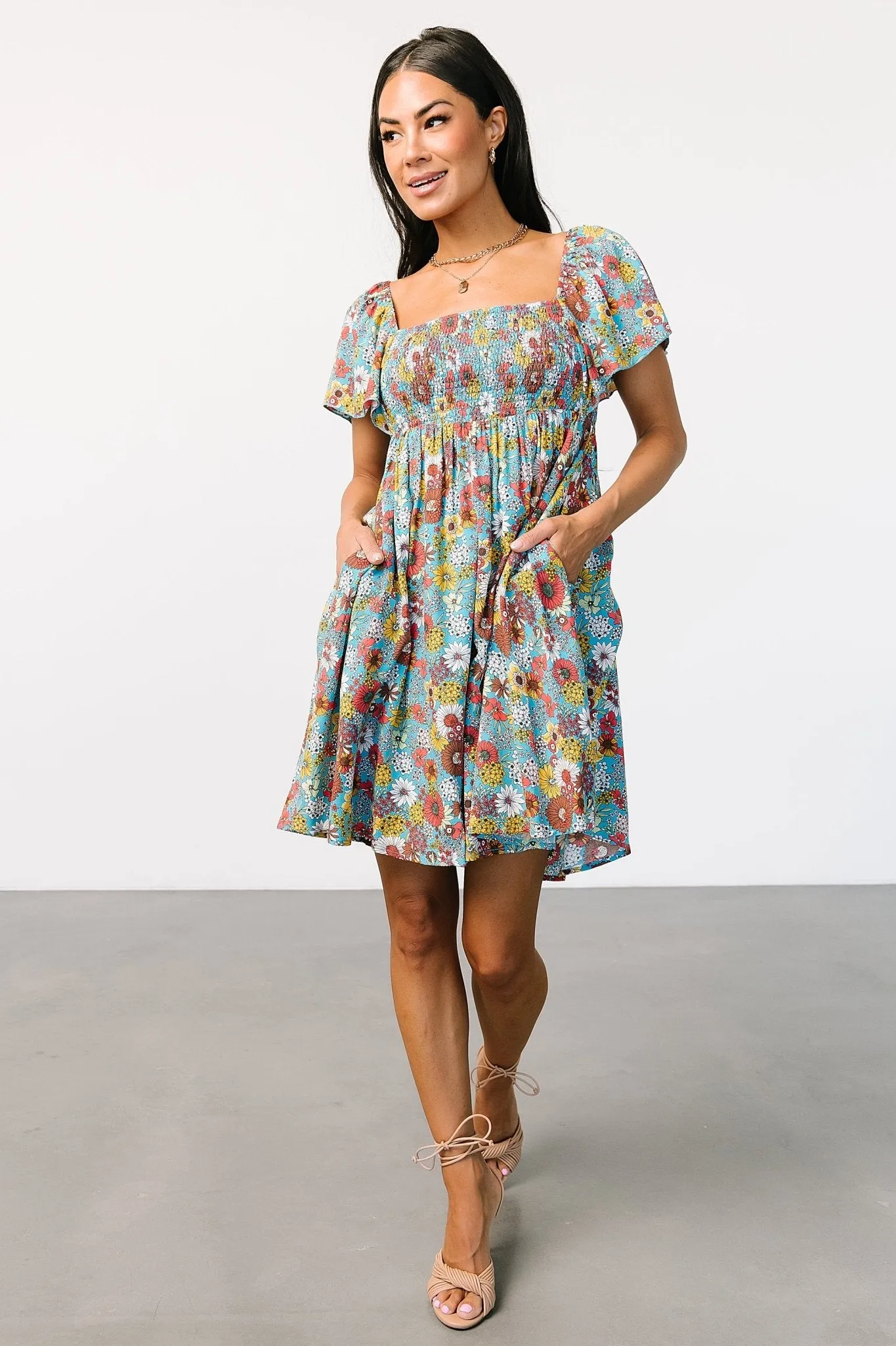 Cassiopeia Back Tie Mini Dress | Light Blue Multi sold by Baltic Born product image thumbnail 5