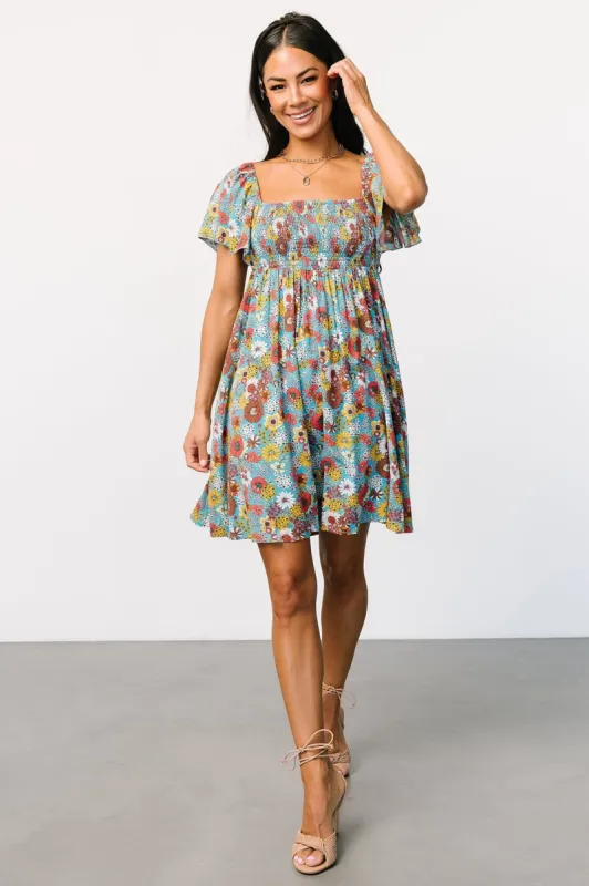 Cassiopeia Back Tie Mini Dress | Light Blue Multi sold by Baltic Born