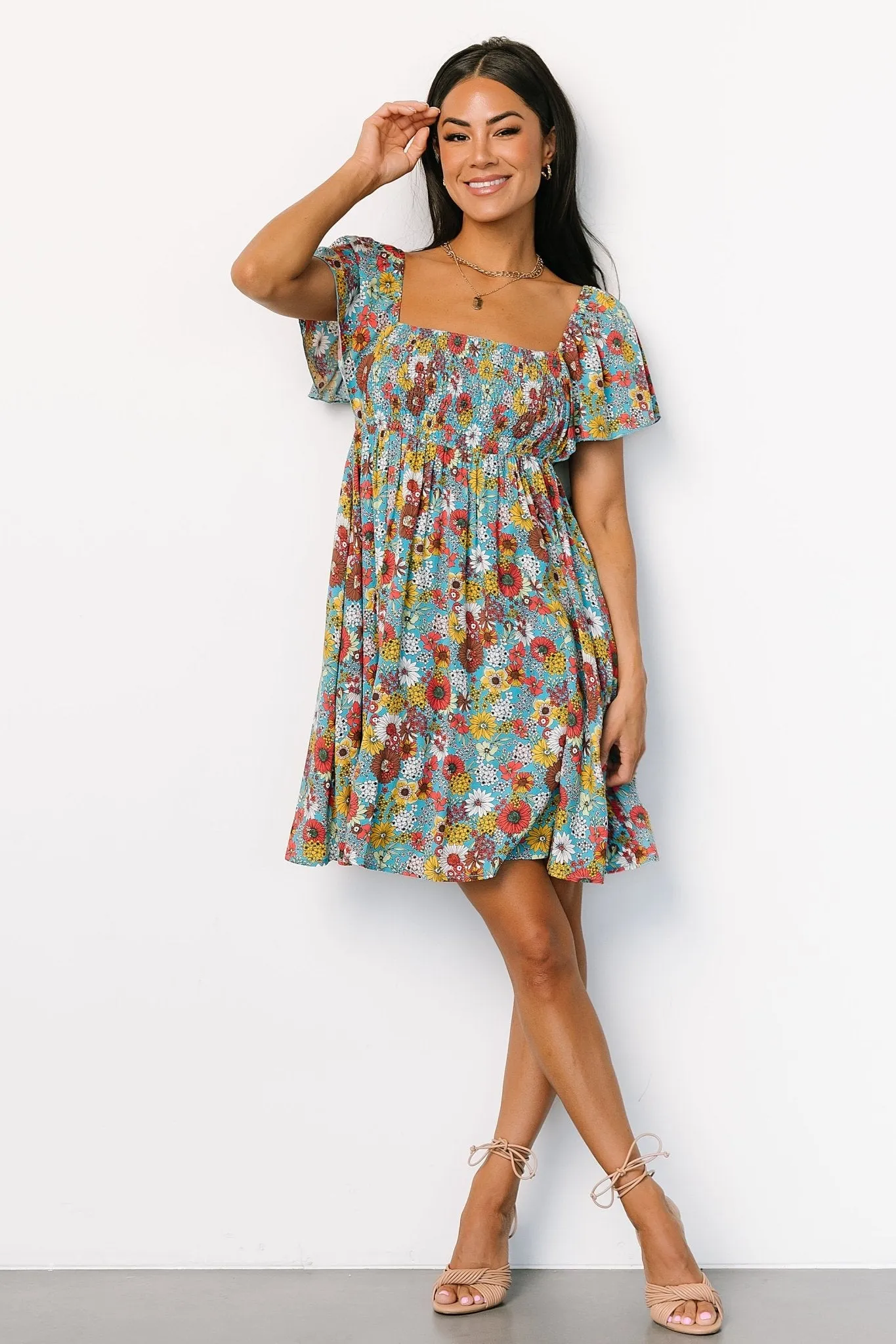 Cassiopeia Back Tie Mini Dress | Light Blue Multi sold by Baltic Born product image thumbnail 4