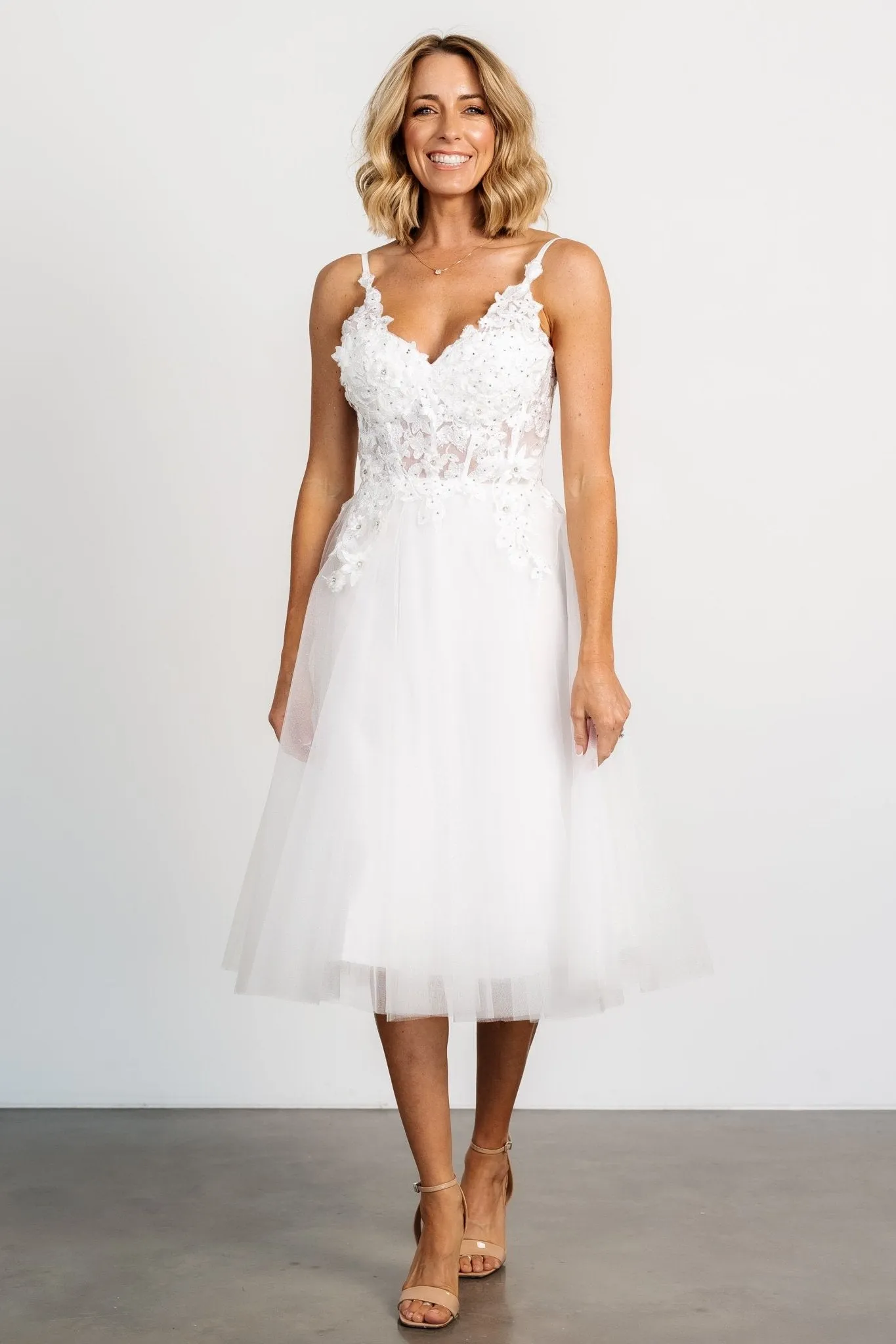 Noelle Shimmer Midi Dress | Off White sold by Baltic Born