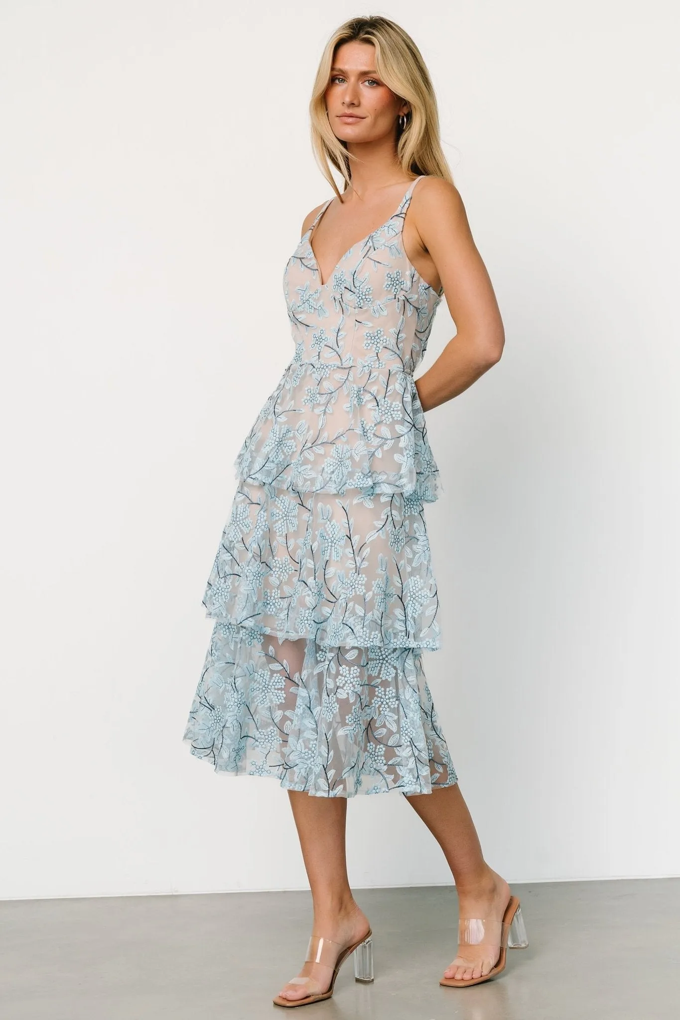 Giavanna Tiered Midi Dress | Dusty Blue sold by Baltic Born product image thumbnail 3