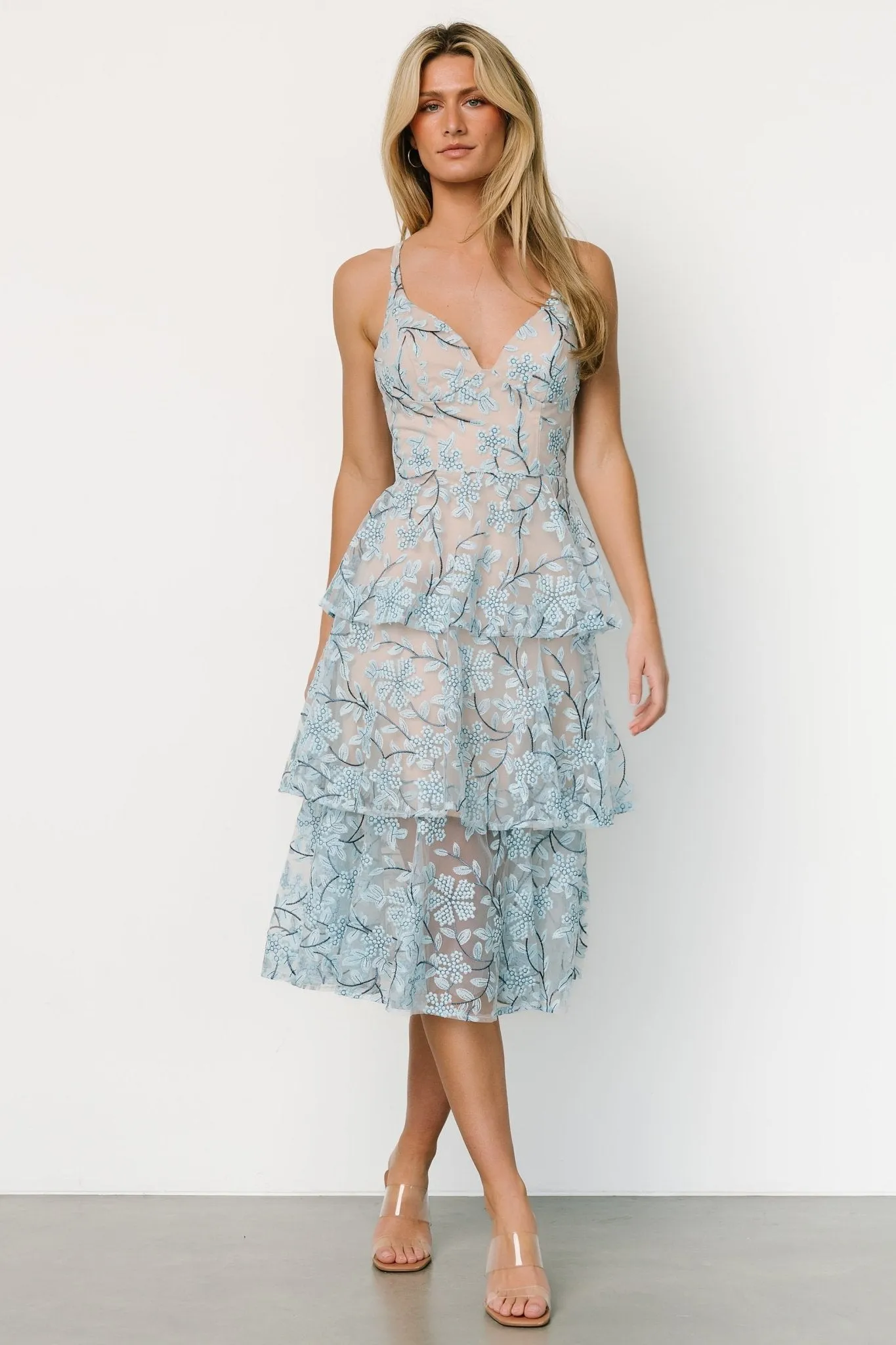 Giavanna Tiered Midi Dress | Dusty Blue sold by Baltic Born product image thumbnail 4