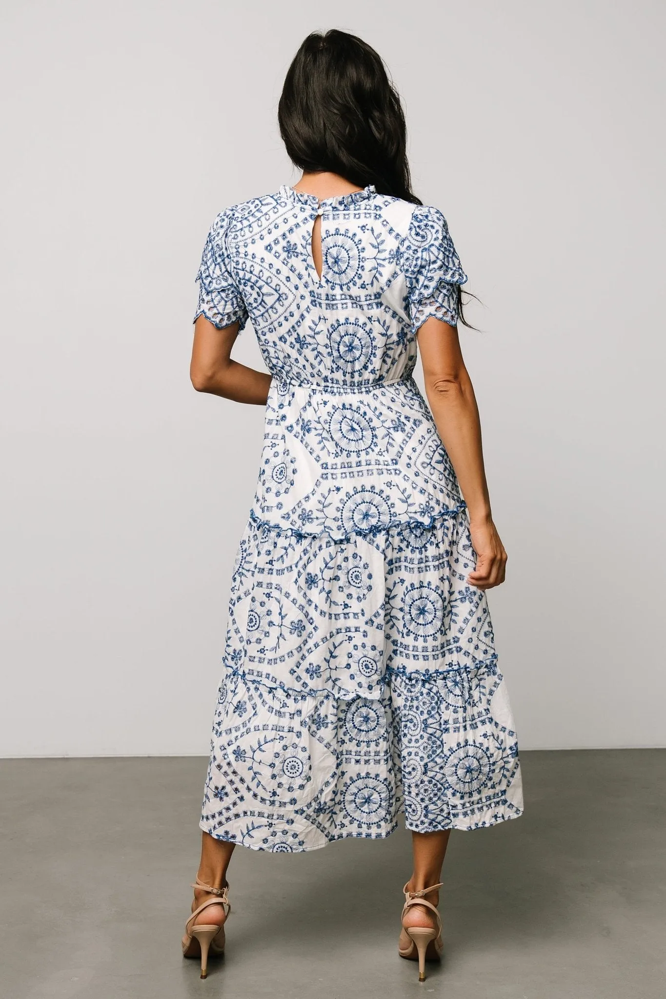 Mirabel Eyelet Midi Dress | White + Blue sold by Baltic Born product image thumbnail 4