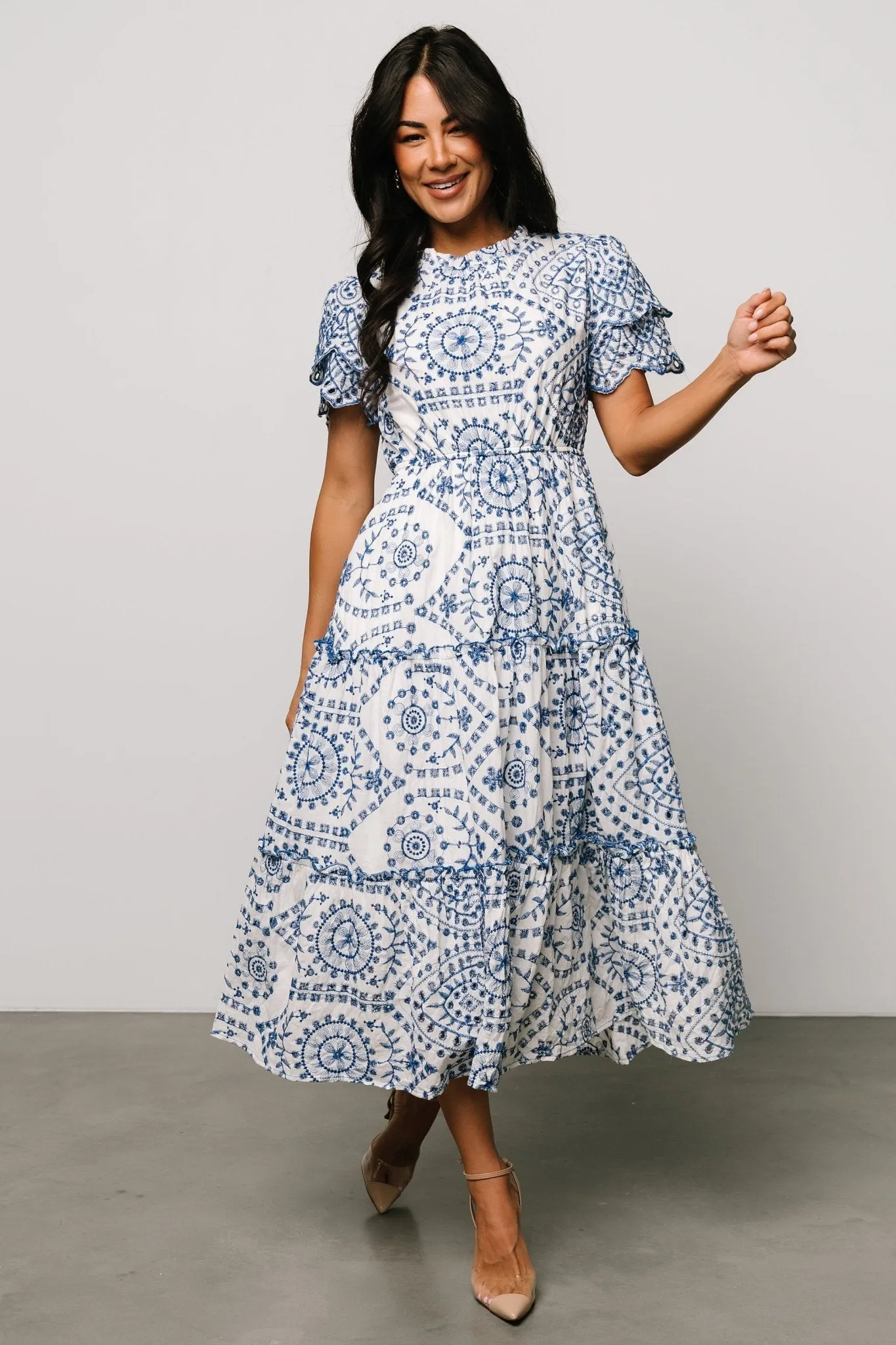 Mirabel Eyelet Midi Dress | White + Blue sold by Baltic Born product image thumbnail 5