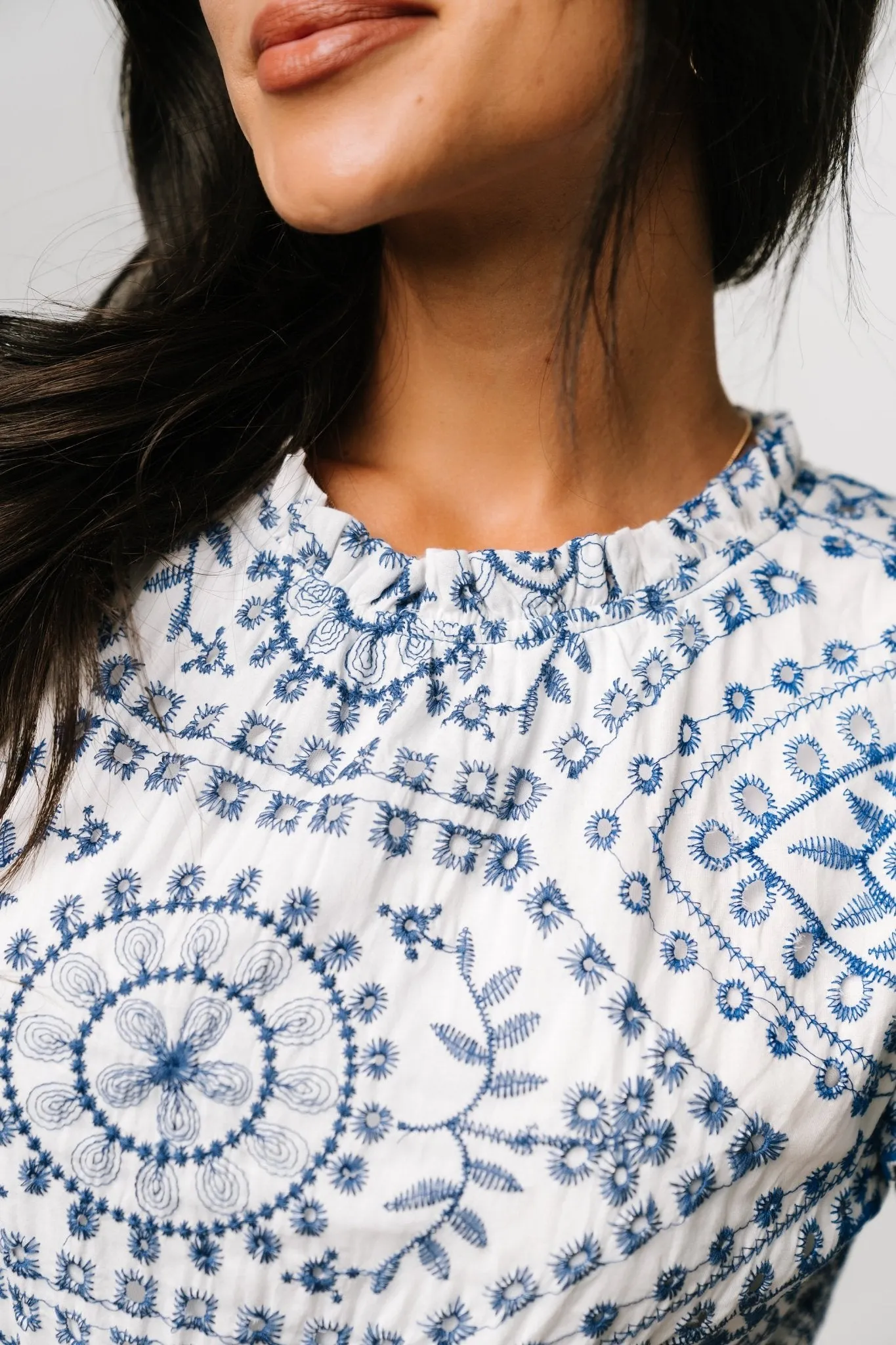 Mirabel Eyelet Midi Dress | White + Blue sold by Baltic Born product image thumbnail 2