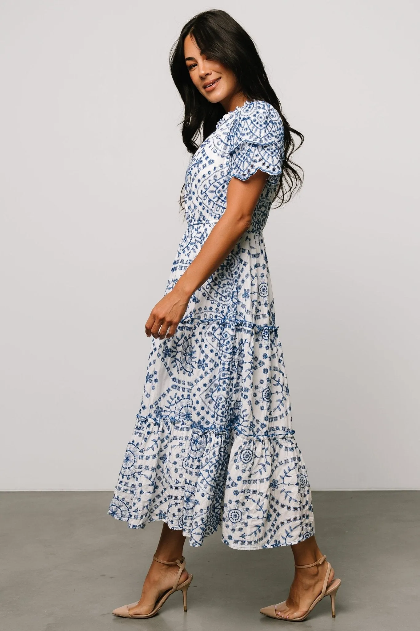 Mirabel Eyelet Midi Dress | White + Blue sold by Baltic Born product image thumbnail 3