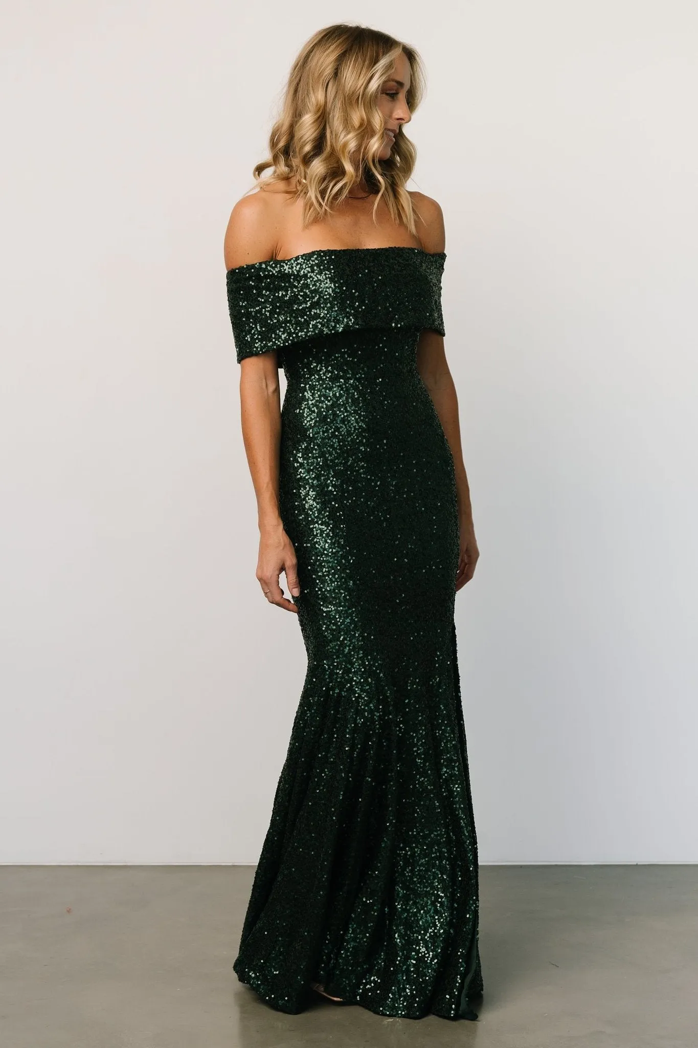 Yvonne Off Shoulder Sequin Gown | Green sold by Baltic Born product image thumbnail 3