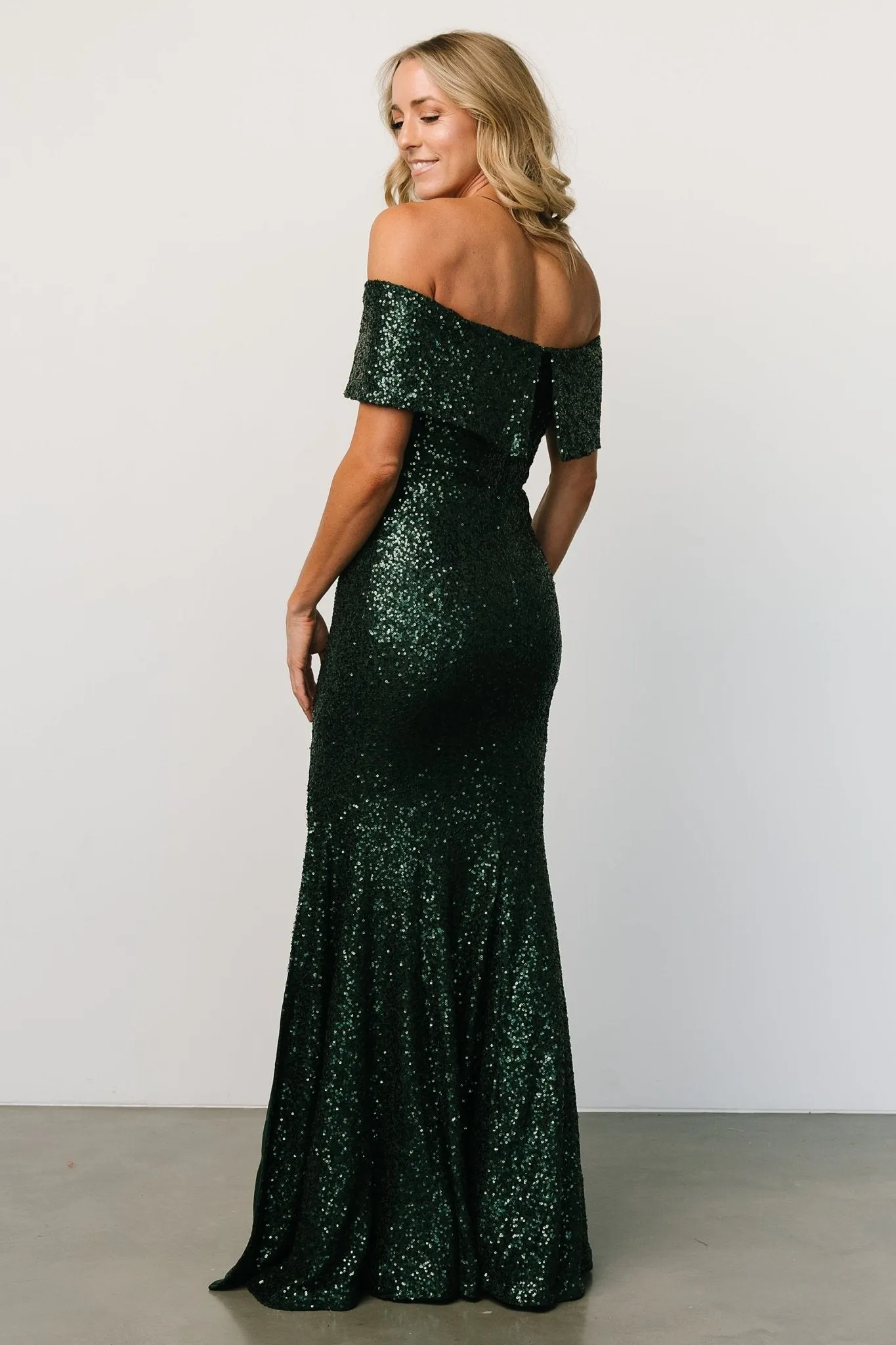 Yvonne Off Shoulder Sequin Gown | Green sold by Baltic Born product image thumbnail 4