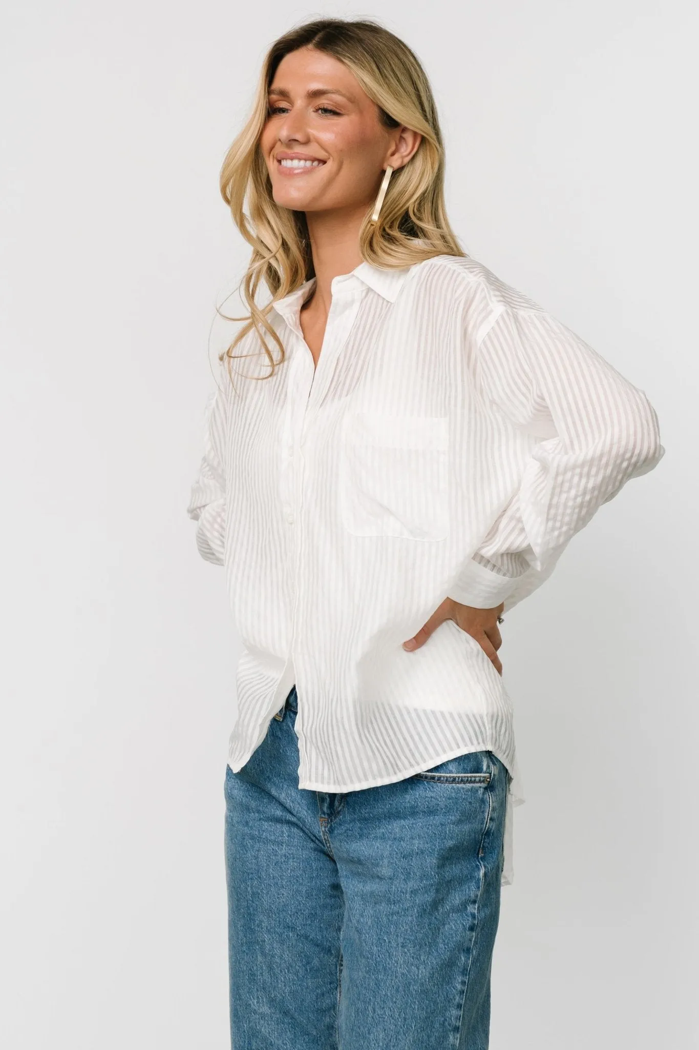 Sheldon Striped Oversized Top | White sold by Baltic Born product image thumbnail 3