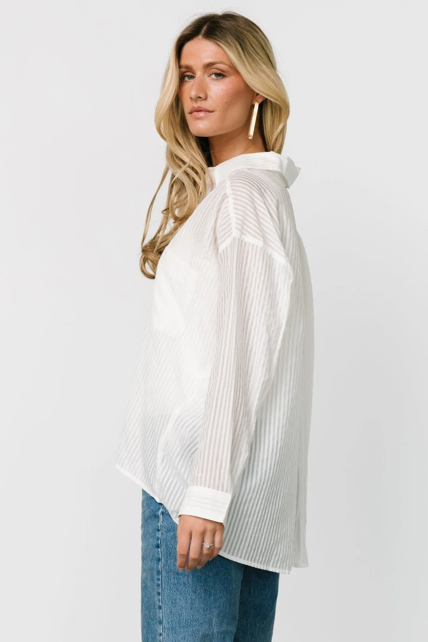 Sheldon Striped Oversized Top | White sold by Baltic Born product image thumbnail 4