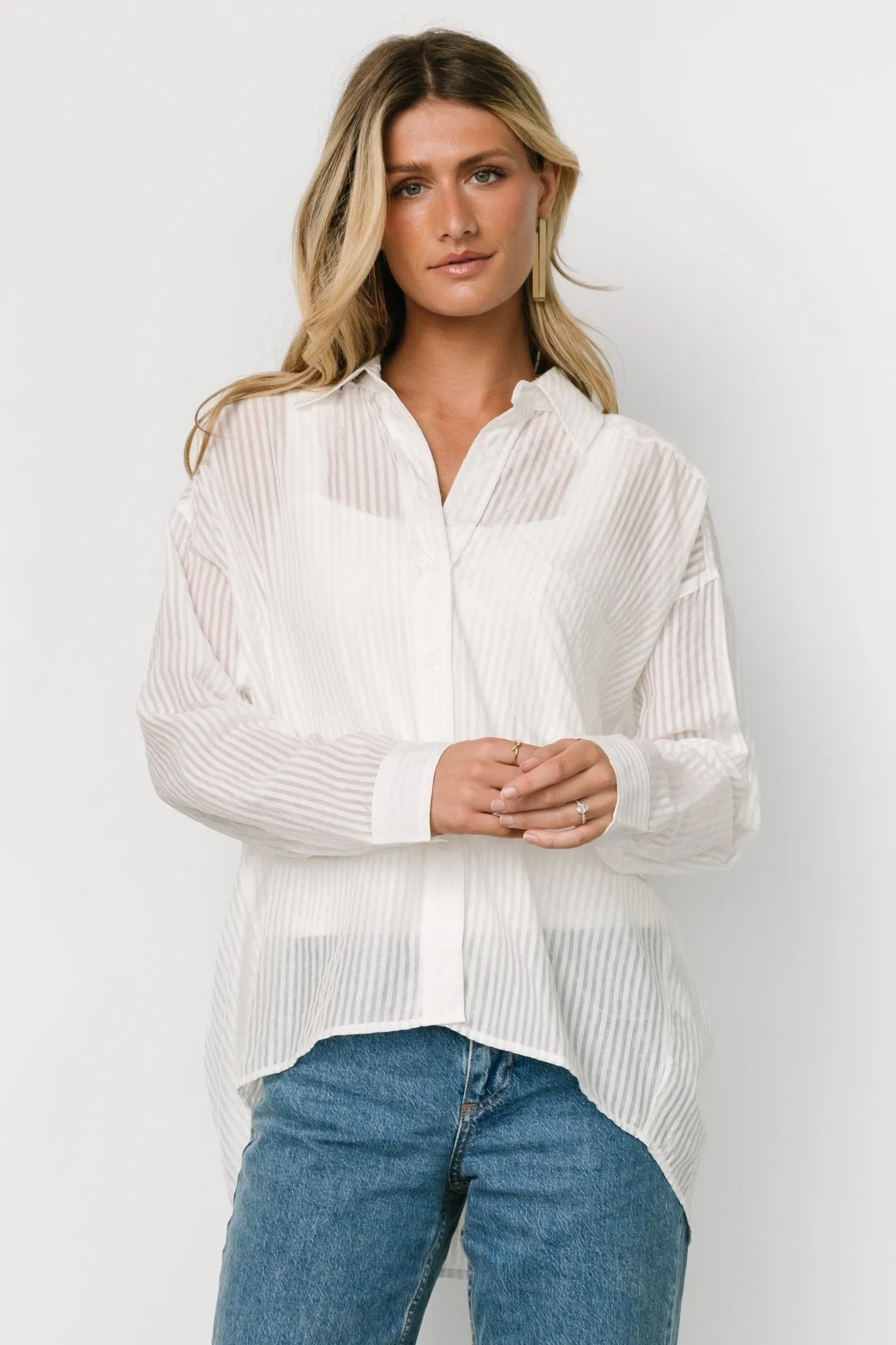 Sheldon Striped Oversized Top | White sold by Baltic Born