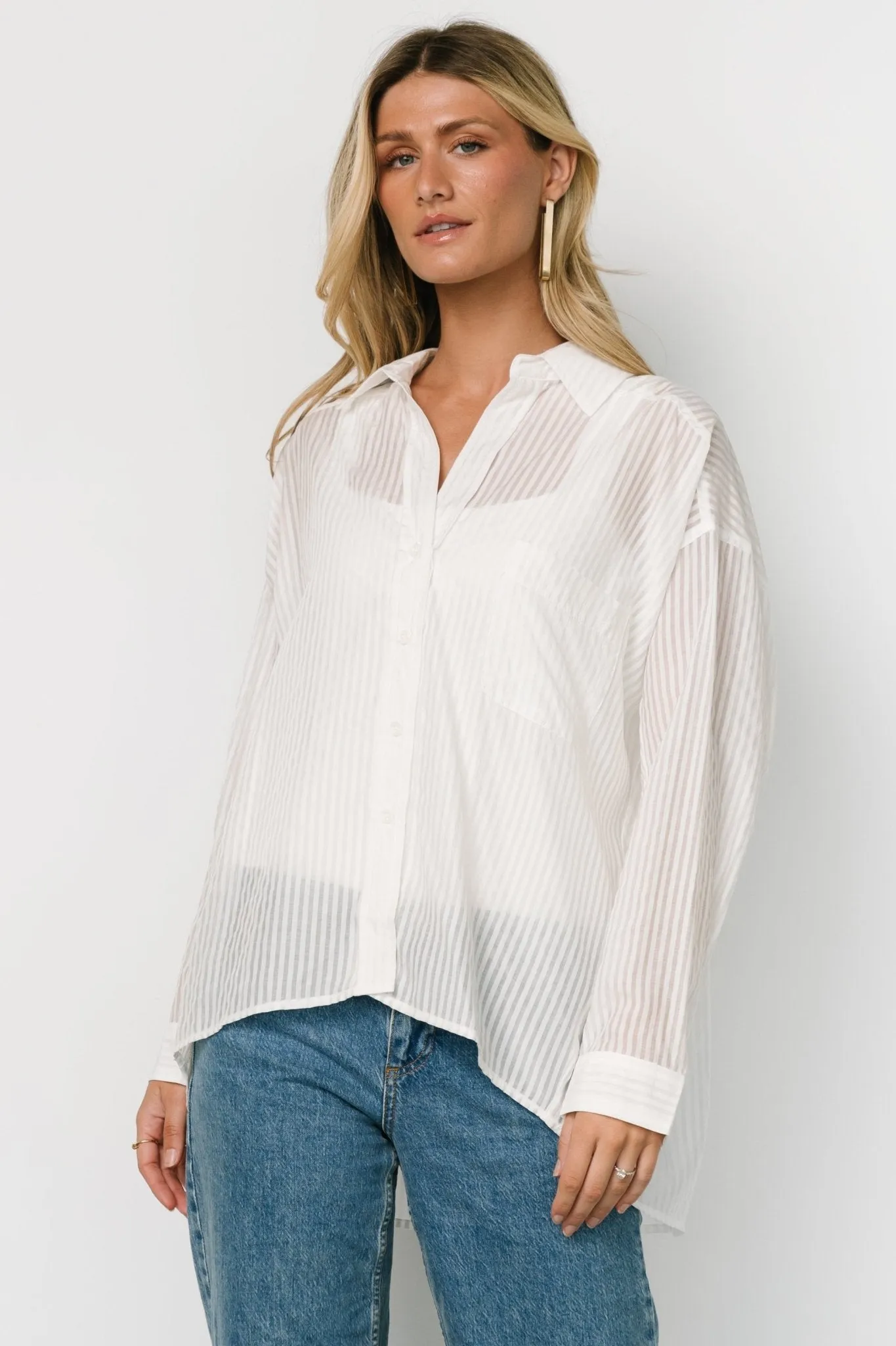 Sheldon Striped Oversized Top | White sold by Baltic Born product image thumbnail 5