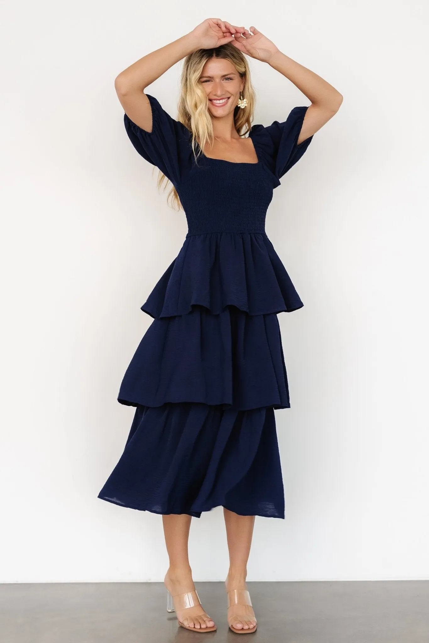 Ashbourne Tiered Dress | Midnight Blue sold by Baltic Born