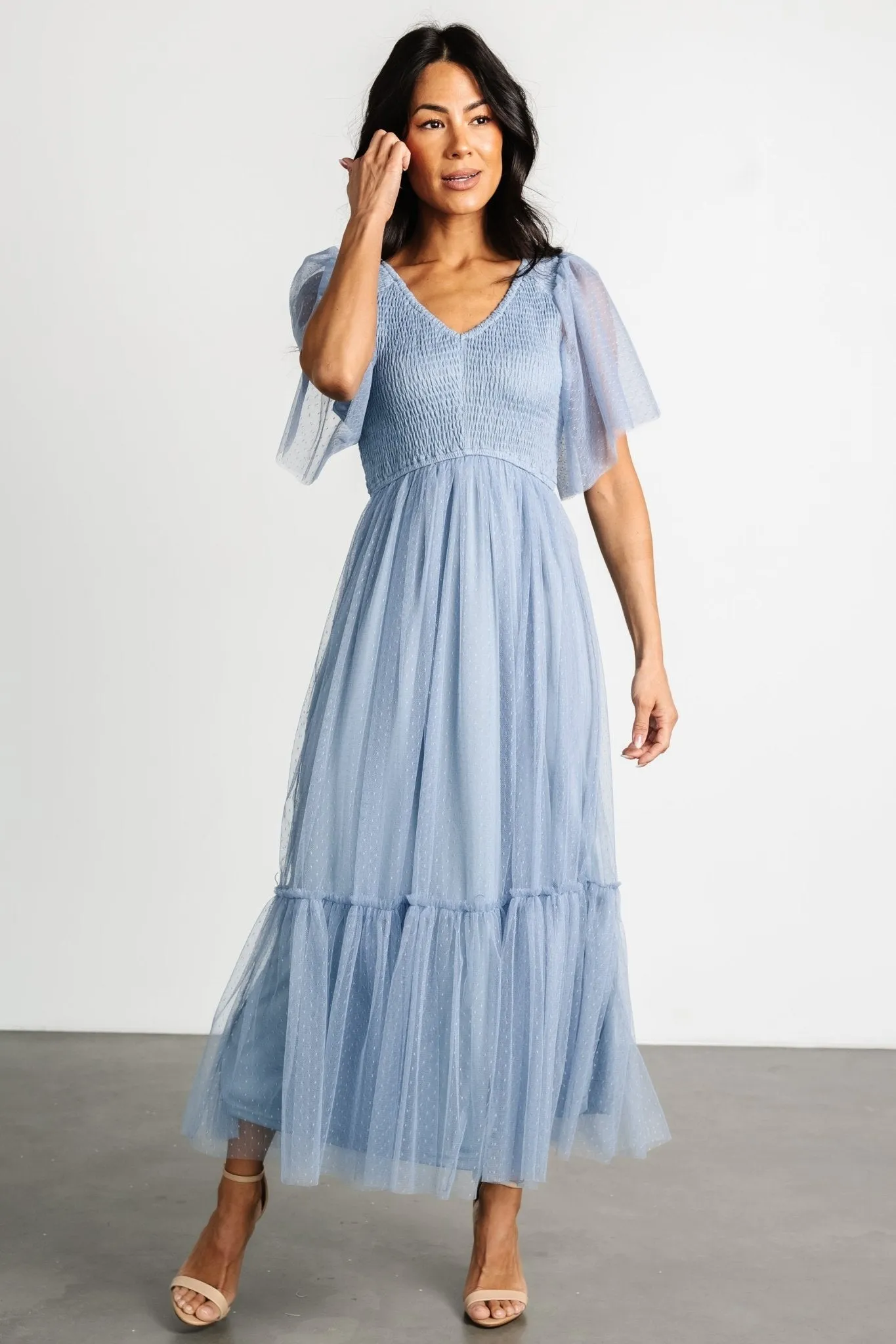 Martha Smocked Tulle Dress | Dusty Blue sold by Baltic Born product image thumbnail 5