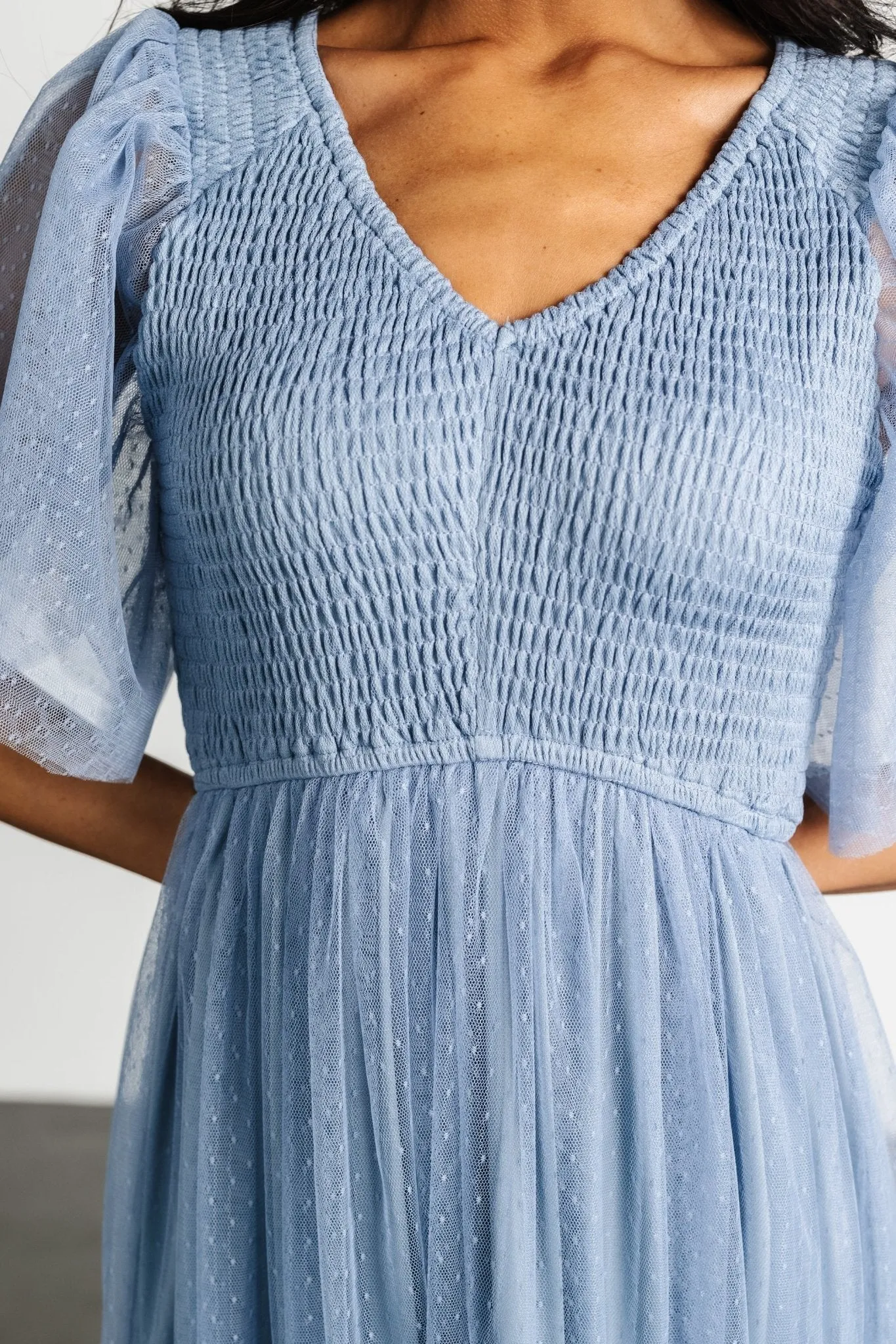 Martha Smocked Tulle Dress | Dusty Blue sold by Baltic Born product image thumbnail 2