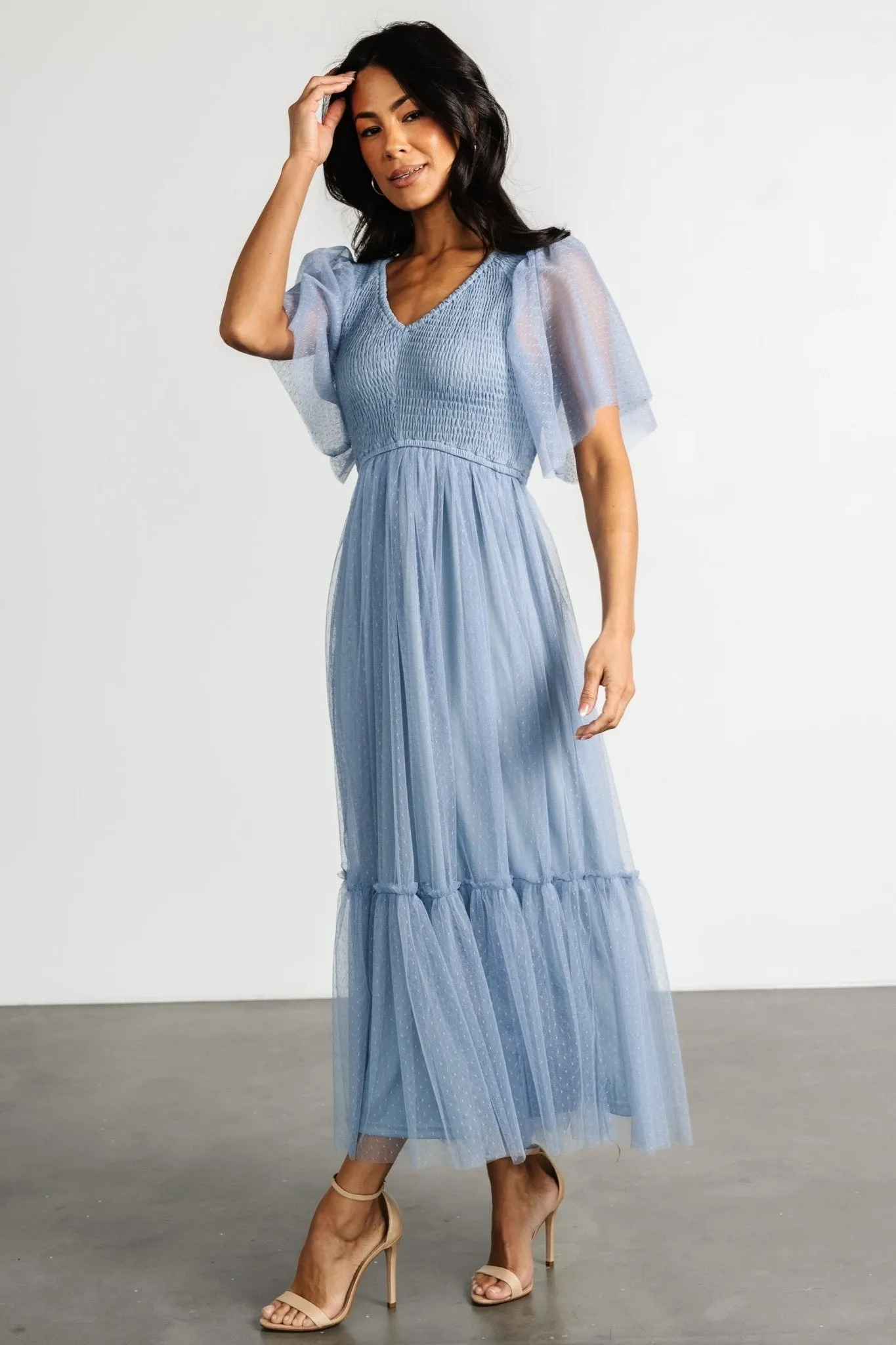 Martha Smocked Tulle Dress | Dusty Blue sold by Baltic Born product image thumbnail 3