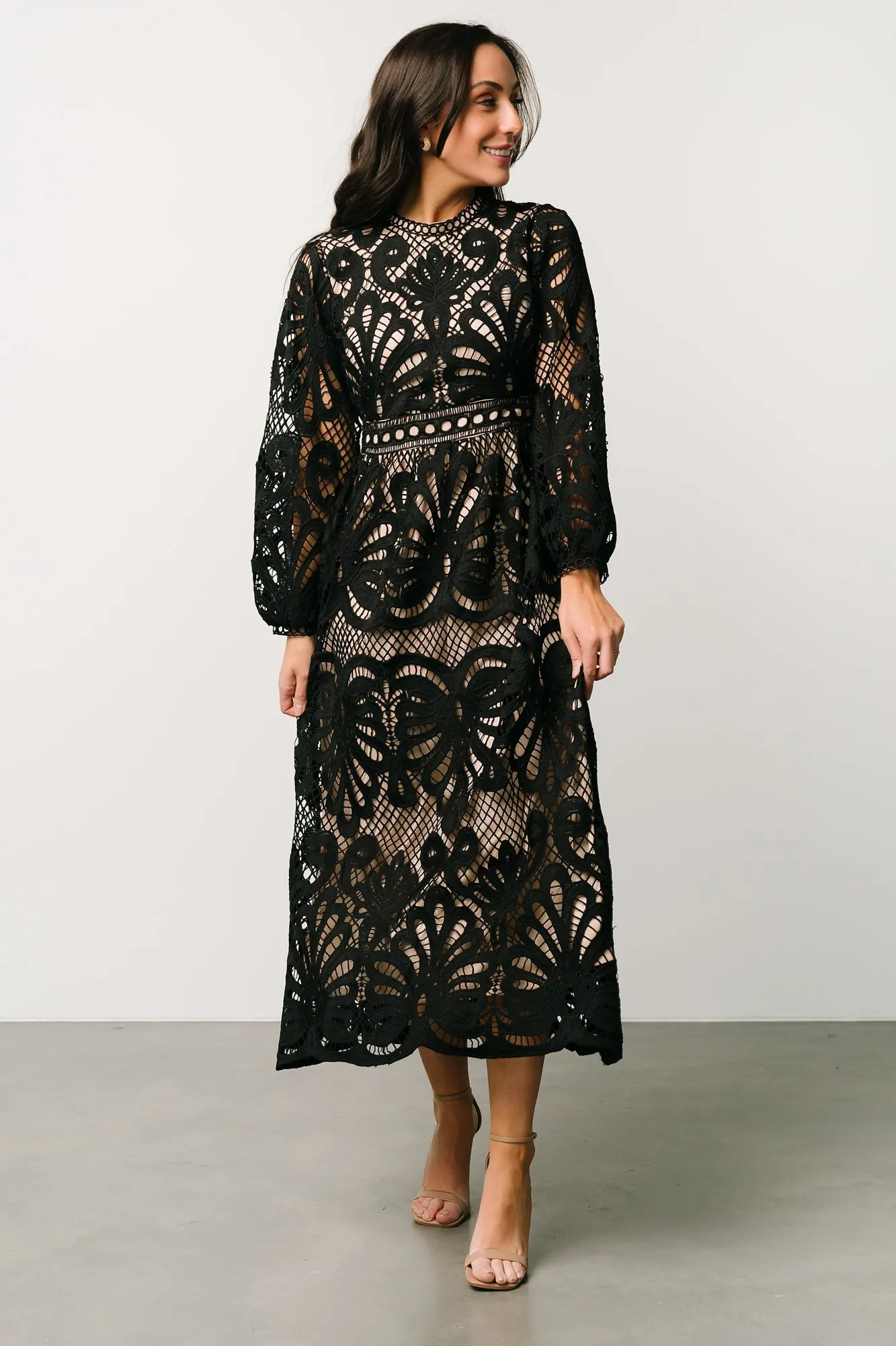 Eldora Lace Midi Dress | Black sold by Baltic Born