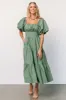 Cindy Puff Sleeve Tiered Dress | Dusty Green sold by Baltic Born