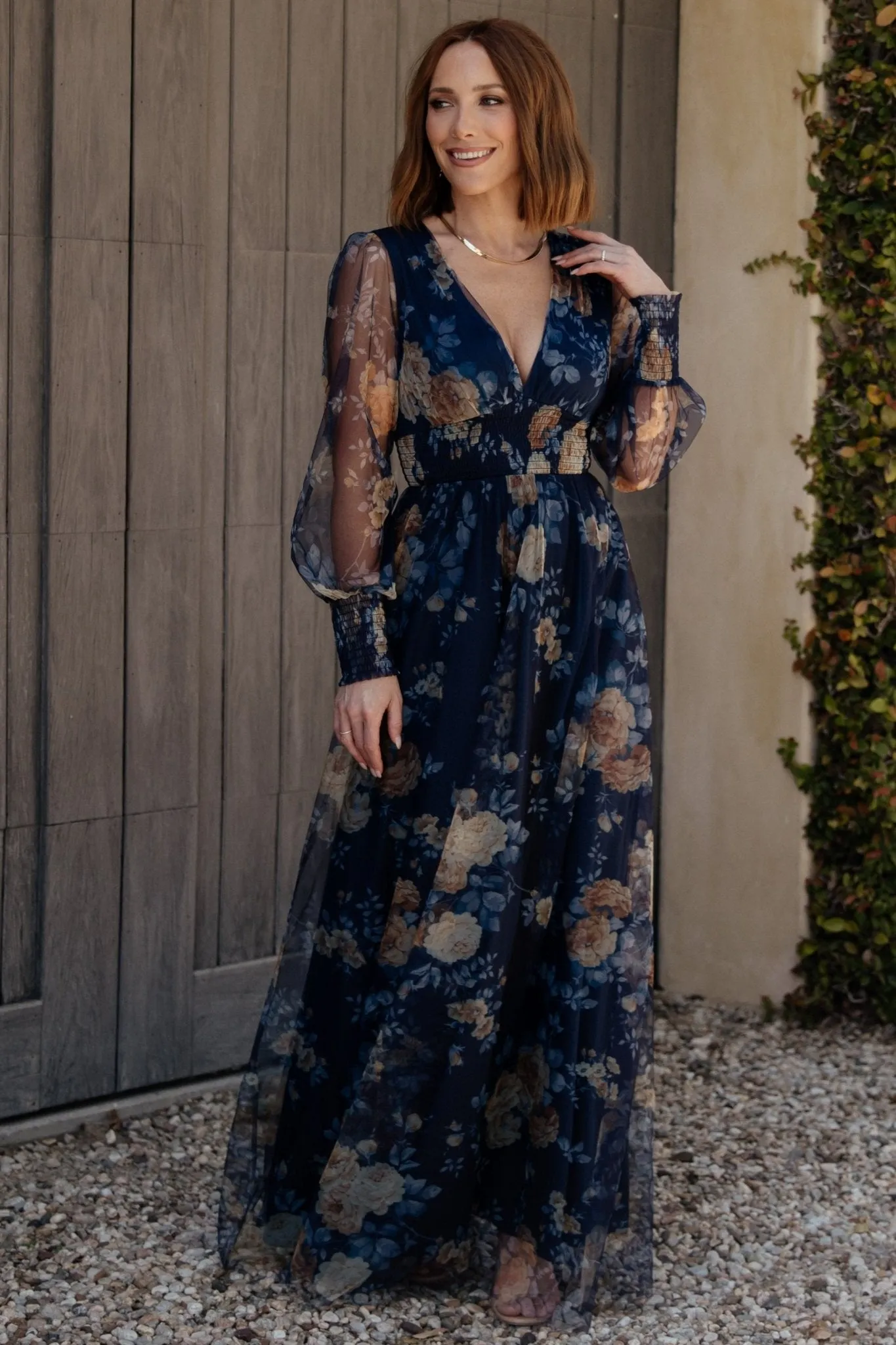 Layla Tulle Maxi Dress | Blue + Golden Floral sold by Baltic Born